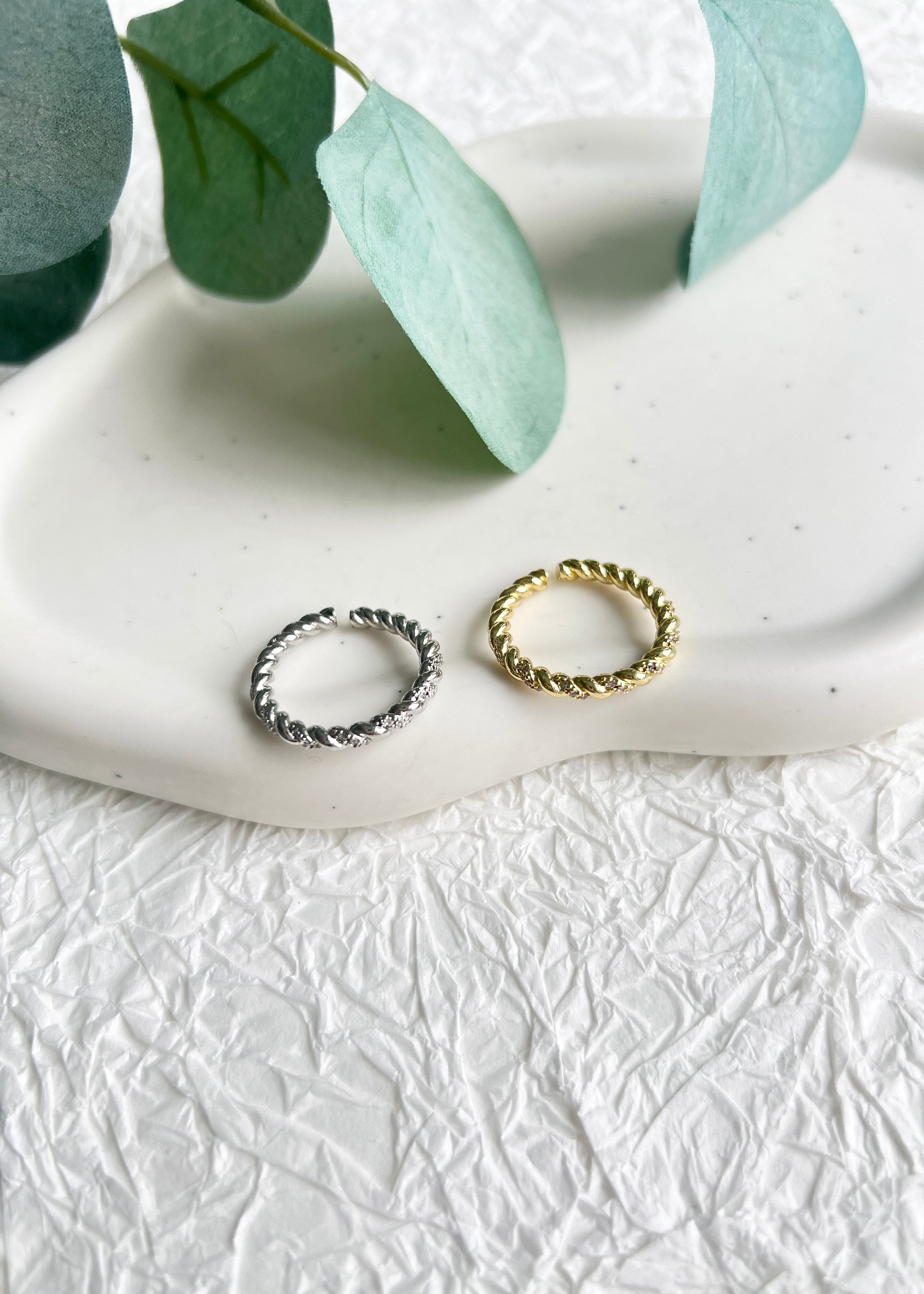 Ring Silber, funkelnde Cubic Zirconia Steine, hochwertiger Seil Schmuck, offen verstellbar, - Silber-Ringe-Schmuckblüte