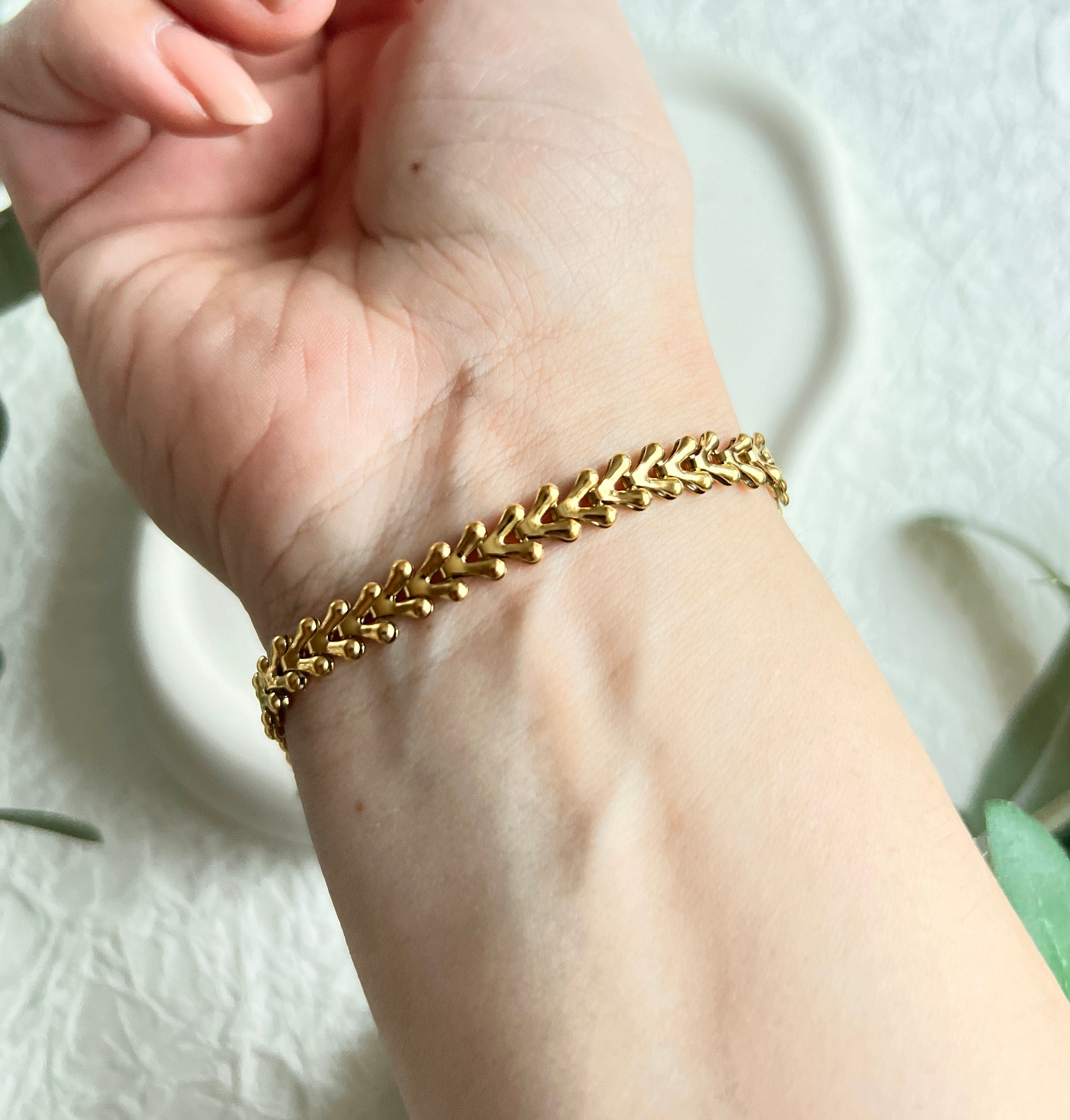 Set Halskette und Armband, gold, Edelstahl, breite Halskette, flach, hochwertige Gliederkette,-Halskette-Schmuckblüte