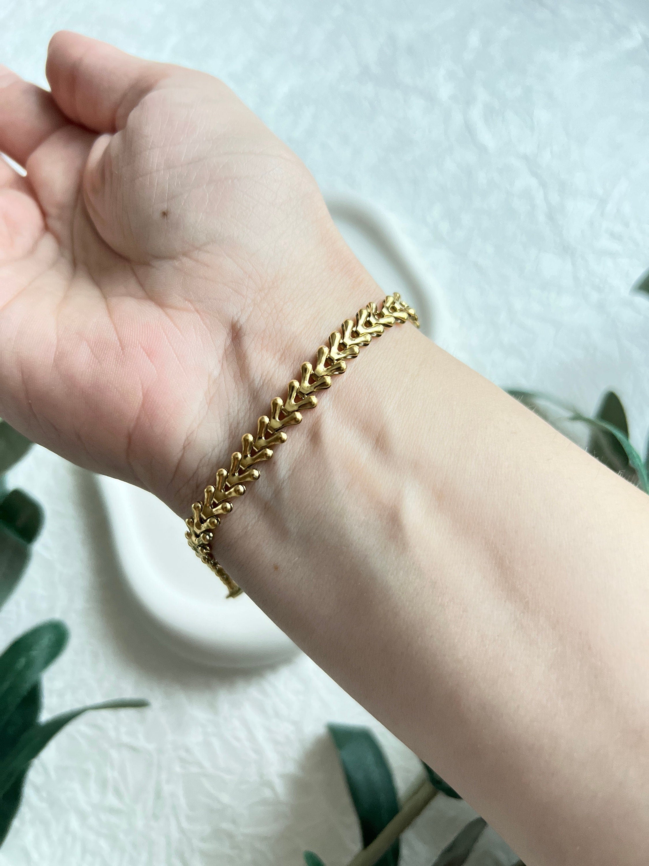 Set Halskette und Armband, gold, Edelstahl, breite Halskette, flach, hochwertige Gliederkette,-Halskette-Schmuckblüte