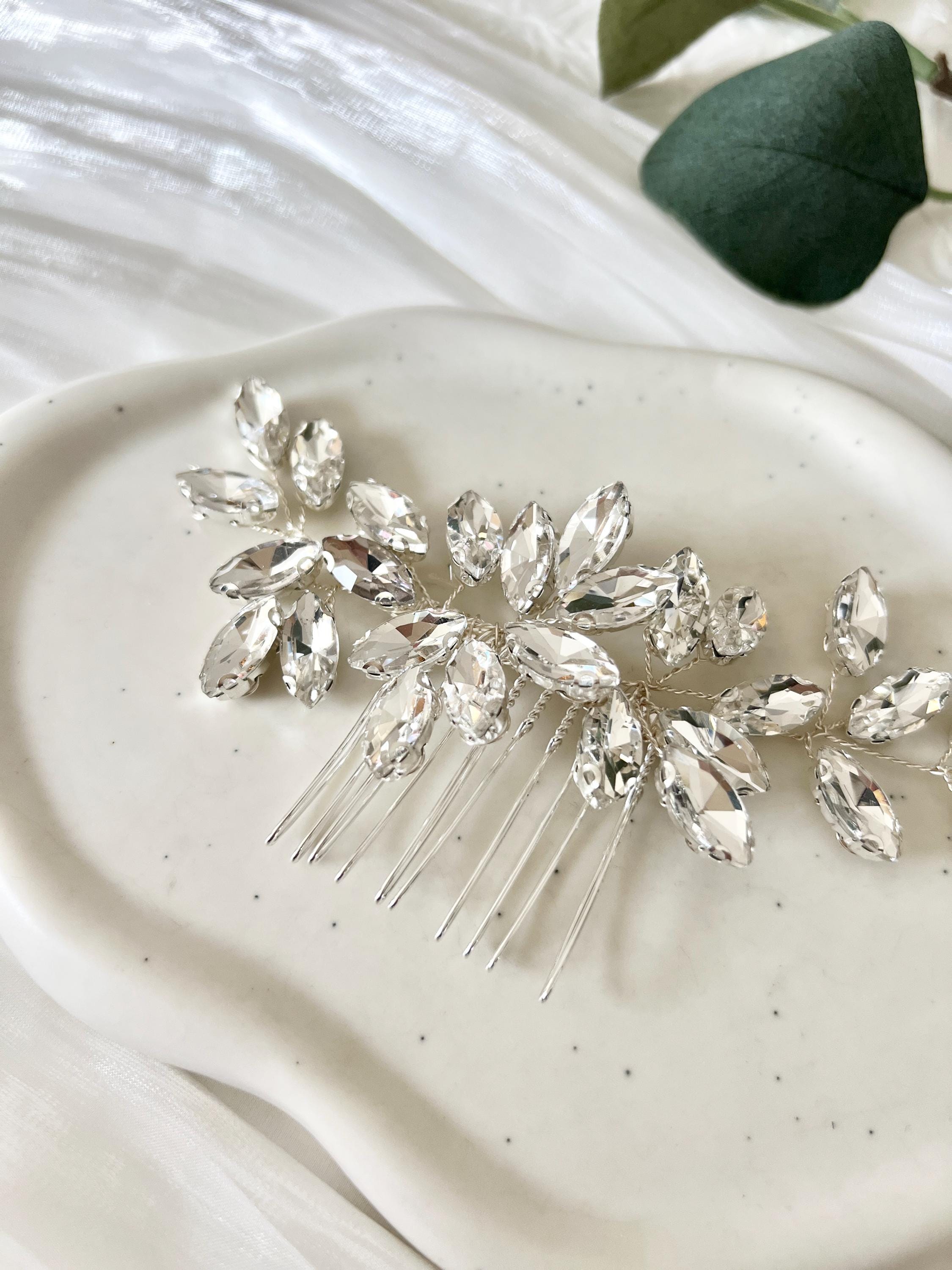 Haarkamm, silberner Strass, glänzender Haarschmuck, Braut, Schmuck Hochzeit, Silber, Brautschmuck, Brauthaarschmuck, modern