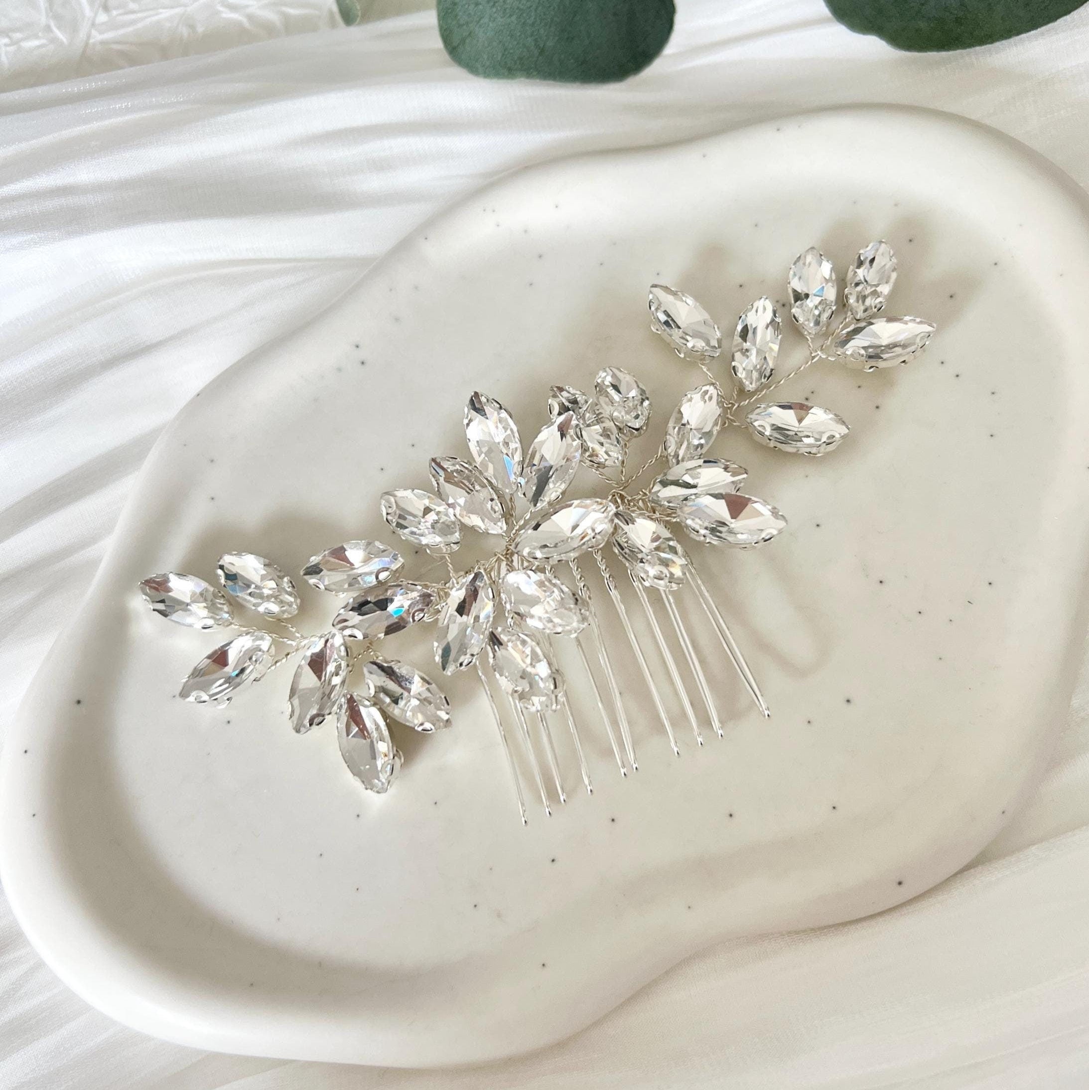 Haarkamm, silberner Strass, glänzender Haarschmuck, Braut, Schmuck Hochzeit, Silber, Brautschmuck, Brauthaarschmuck, modern