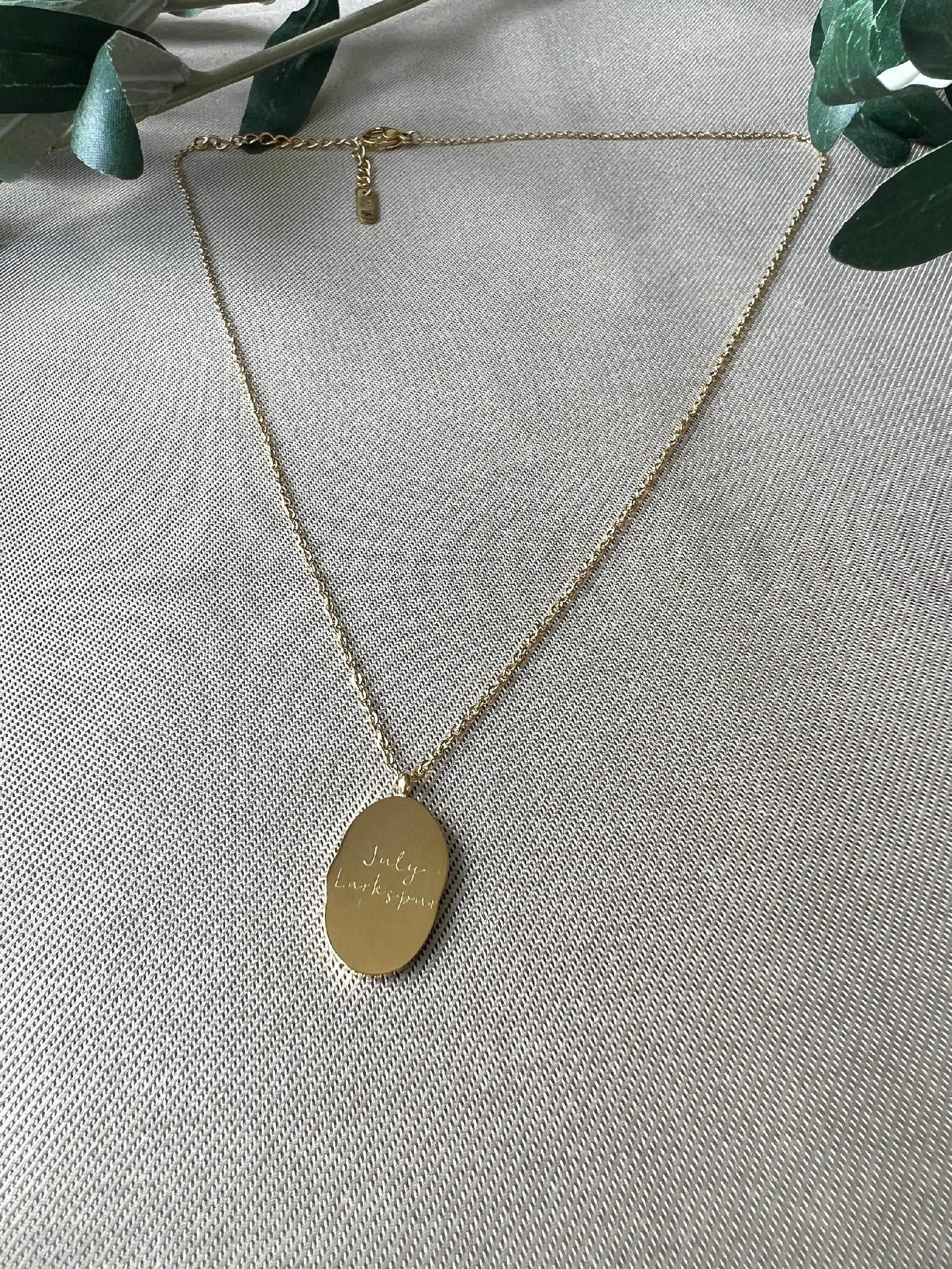 Wendehalskette, Geschenk Trauzeugin, Geburtsblume Juli, Geburtsmonat, Rittersporn Blume, 18k Gold, wasserfest, Halskette für Frauen-Halskette-Schmuckblüte