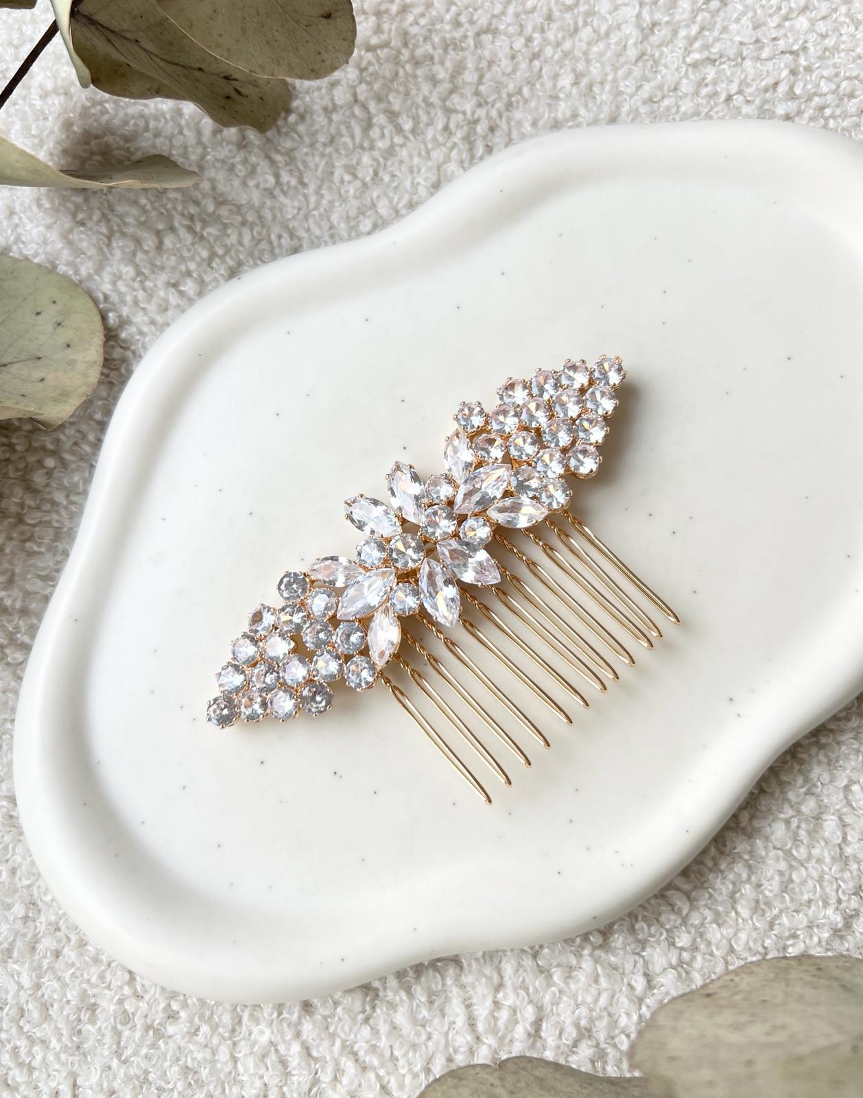 Haarschmuck, Gold, feiner Strass-Haarkamm, eleganter Brautschmuck