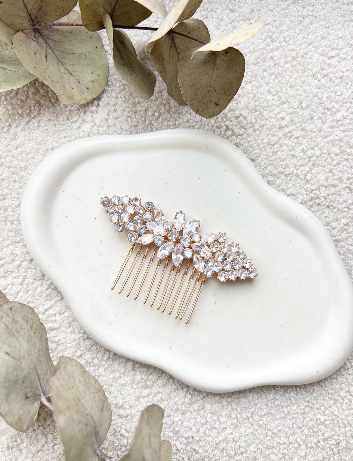 Haarschmuck, Gold, feiner Strass-Haarkamm, eleganter Brautschmuck