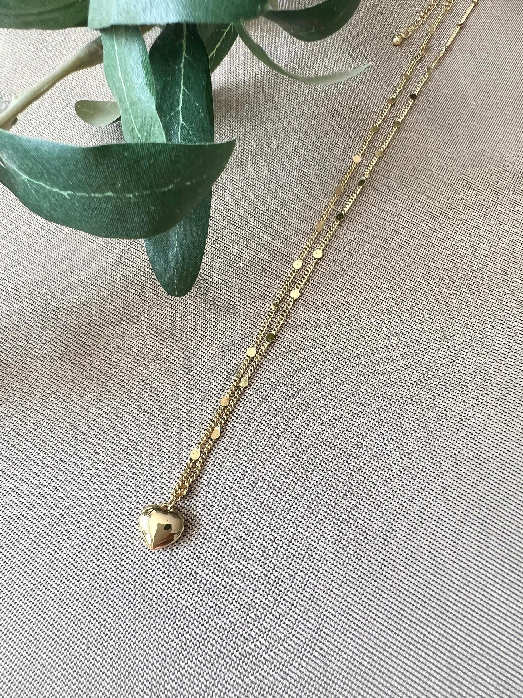 Zarte Halskette, Gold mit Herz Anhänger, goldene Halskette, Brautschmuck, eleganter feiner Schmuck,-Halskette-Schmuckblüte