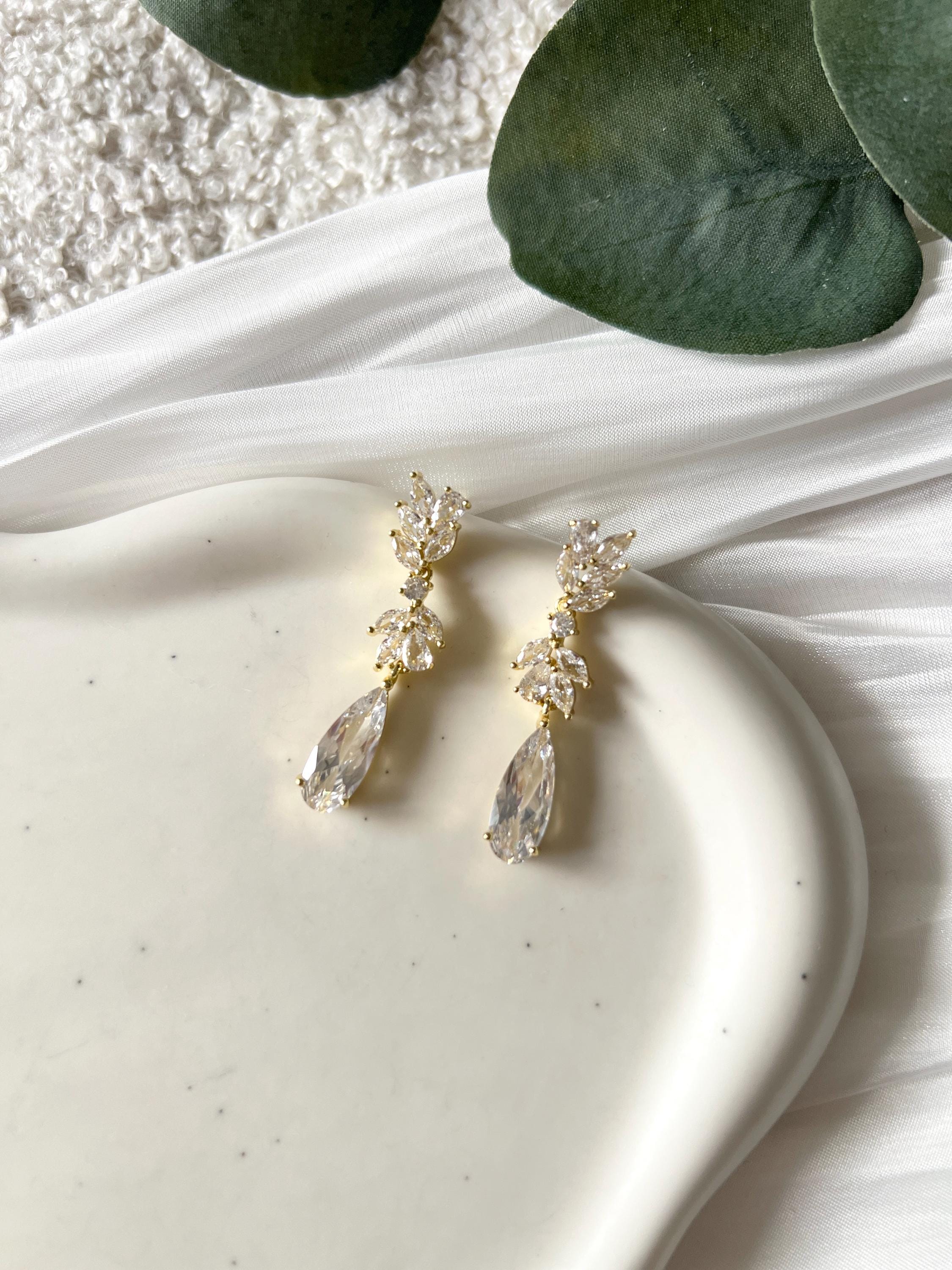 Lange Brautohrringe, Ohrringe, Cubic Zirkonia, Brautschmuck, glänzende Ohrstecker, Braut, Brautjungfer, Schmuck Hochzeit, Schmuckbluete