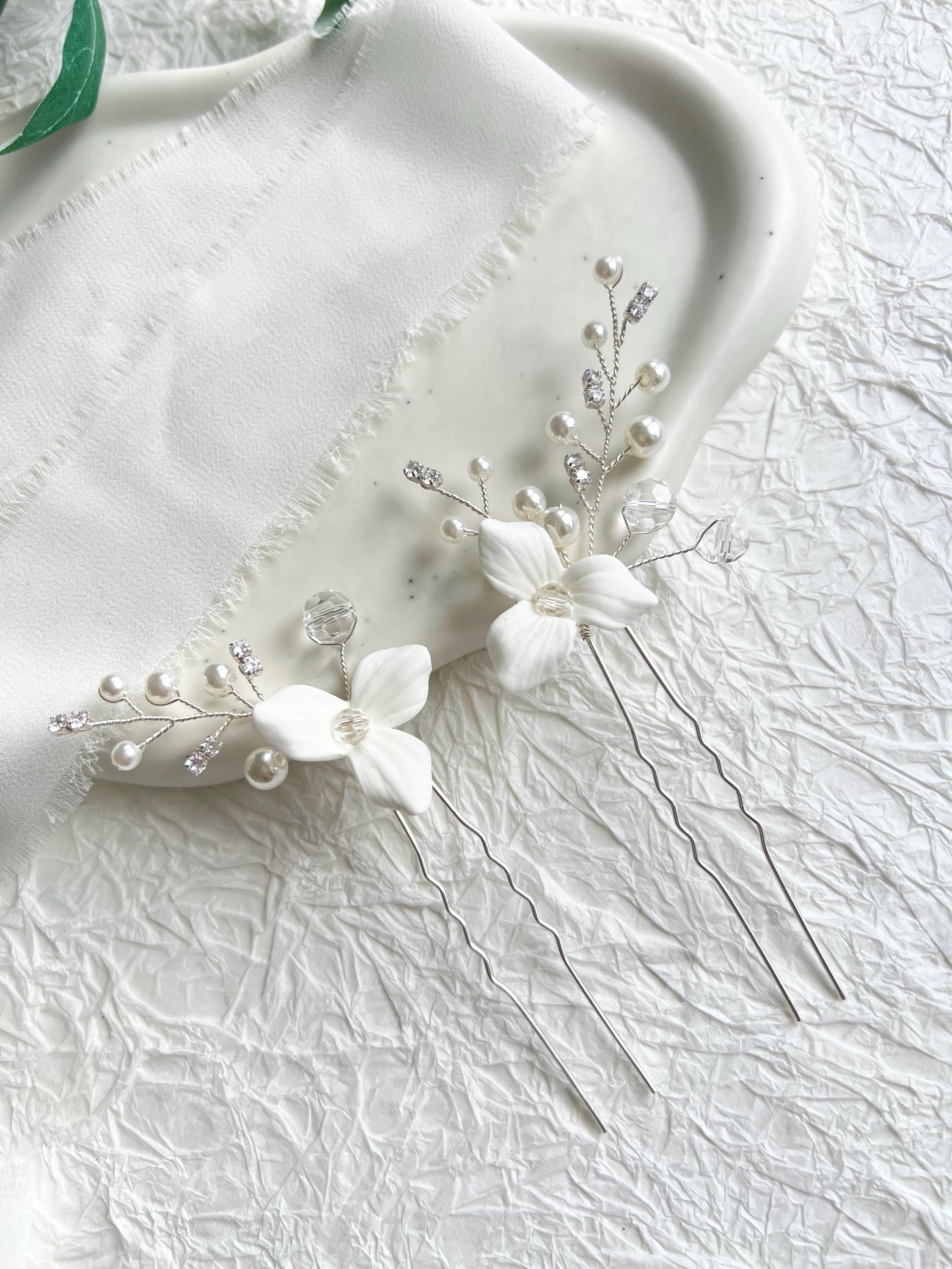 Haarnadeln, Set 2 Stück, weiße Blumen, Blüten, Haarschmuck, Brautschmuck, Perlen, Perlenschmuck, Brautset, Braut, Schmuck Hochzeit