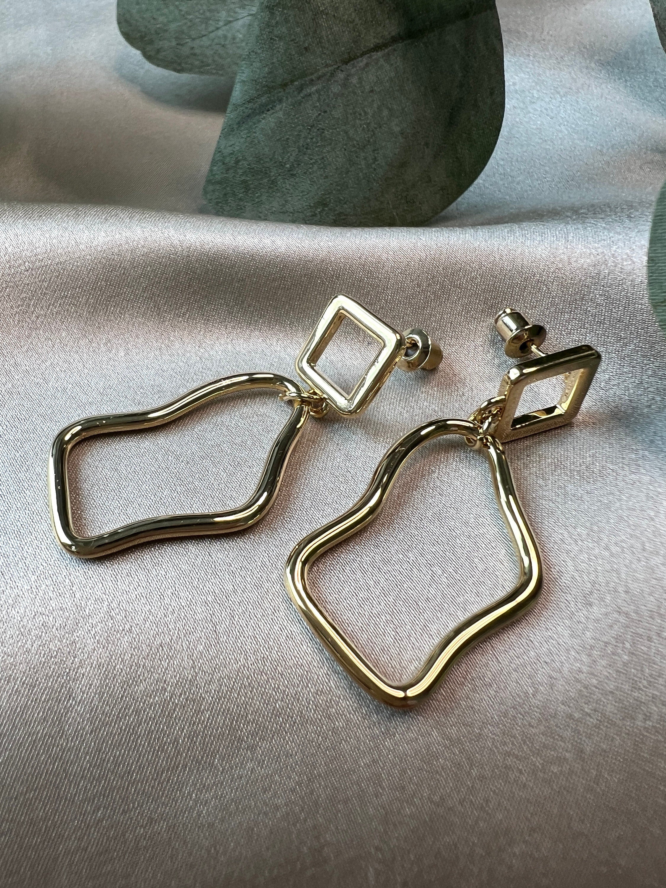 moderne Ohrringe, vergoldet, gold, geometrisch, elegant, Hängeohrringe, Jewellery-Ohrringe-Schmuckblüte