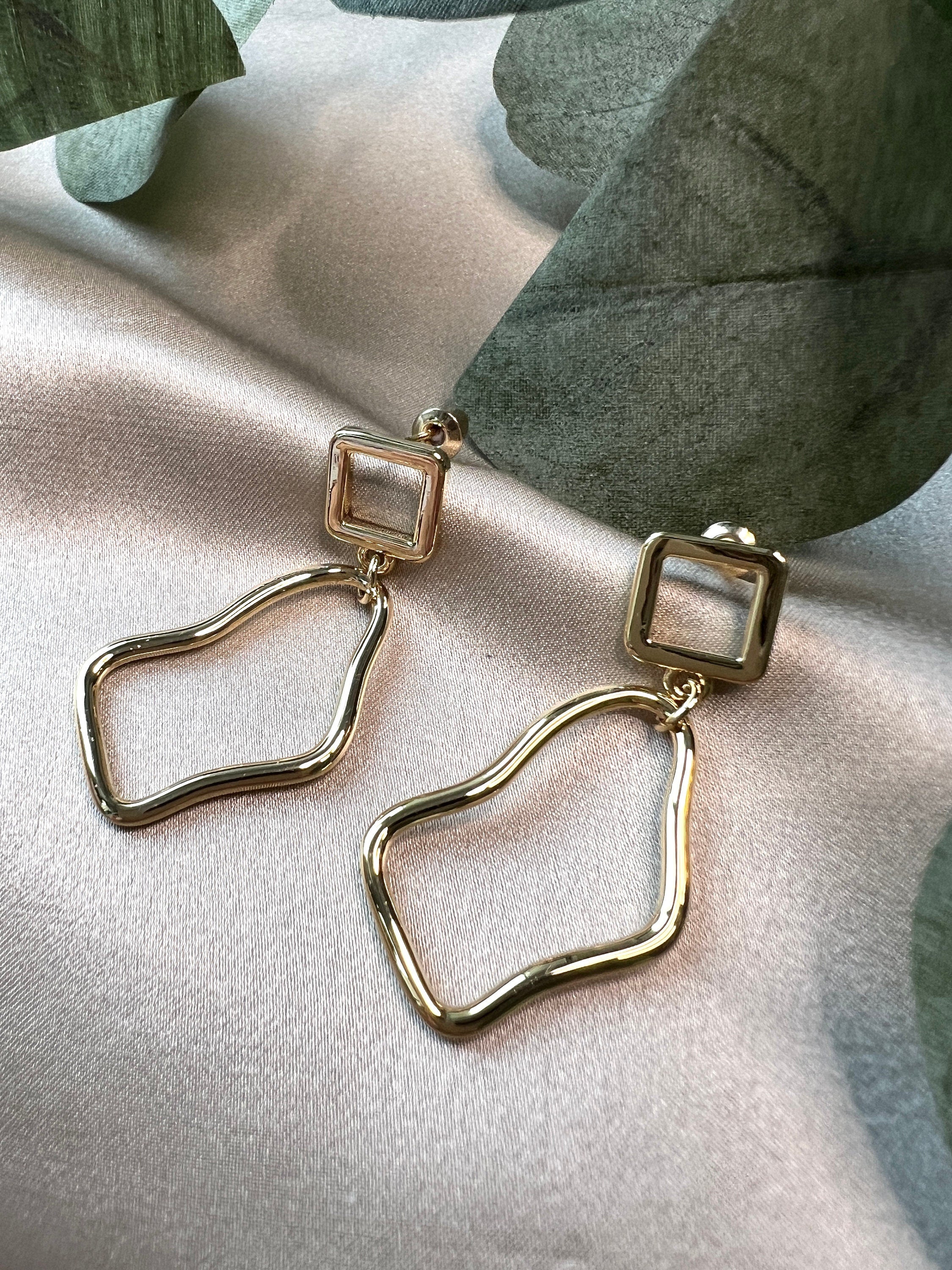 moderne Ohrringe, vergoldet, gold, geometrisch, elegant, Hängeohrringe, Jewellery-Ohrringe-Schmuckblüte