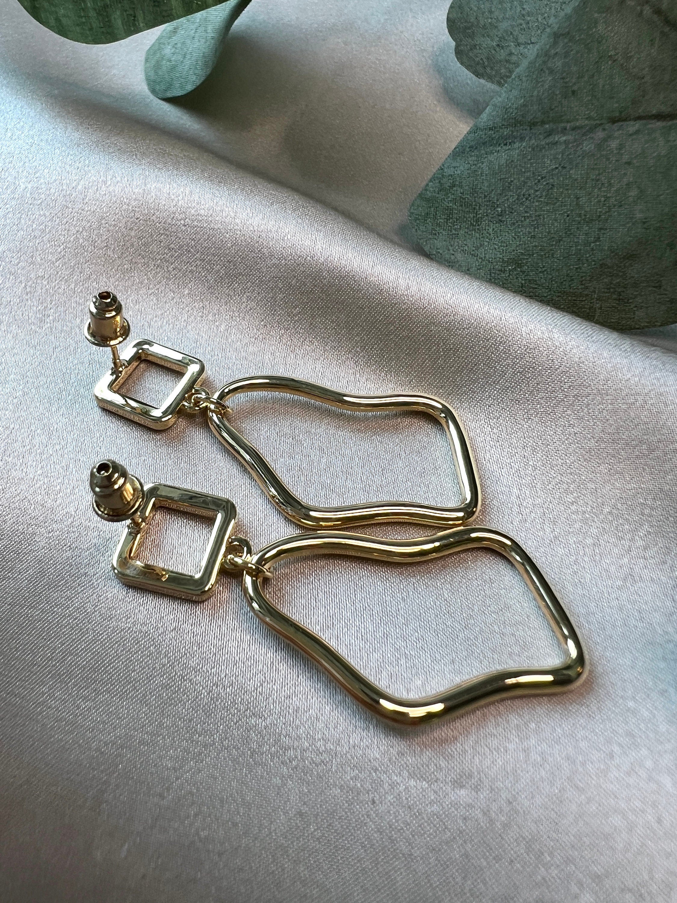 moderne Ohrringe, vergoldet, gold, geometrisch, elegant, Hängeohrringe, Jewellery-Ohrringe-Schmuckblüte