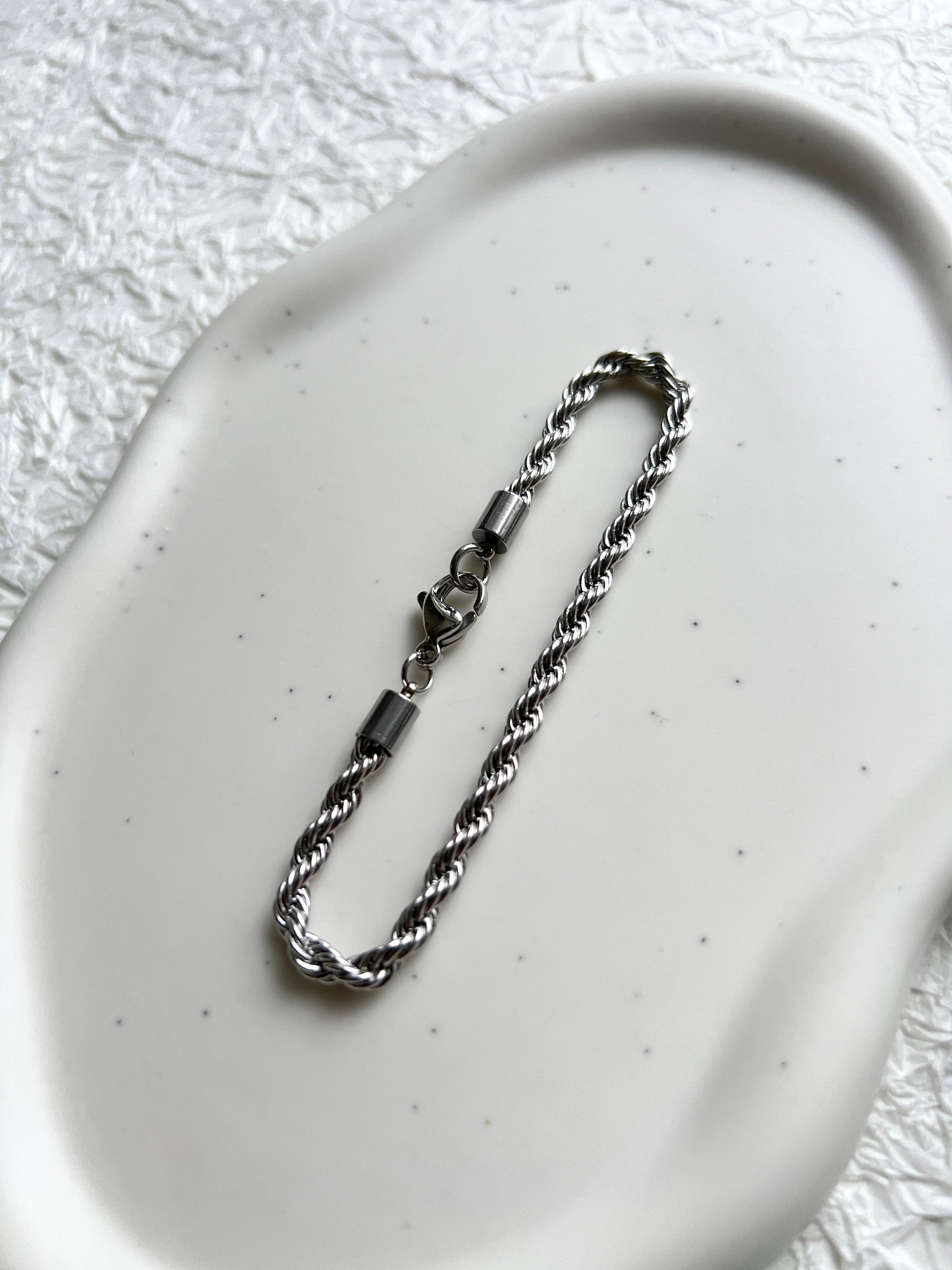 Armband gedreht, Silber, Kordelarmband, Twist Bracelet, Edelstahl, Seilkette, minimalistisch, - 18cm-Armbänder-Schmuckblüte