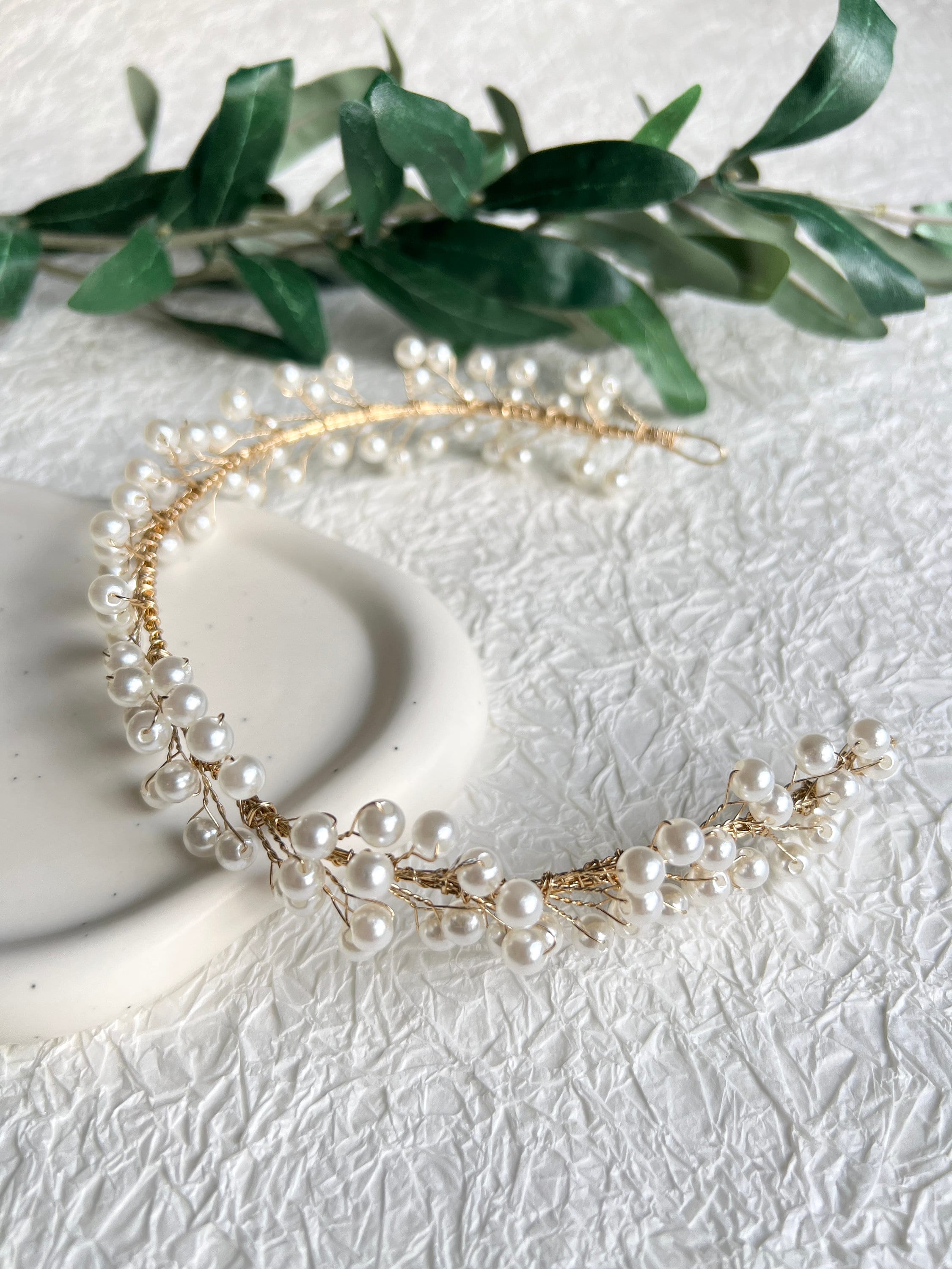 Braut Haarreif, Gold, Perlen Haarranke, Hochzeit Schmuck, Brautschmuck, Hochzeitshaarband,-Brauthaarschmuck-Schmuckblüte