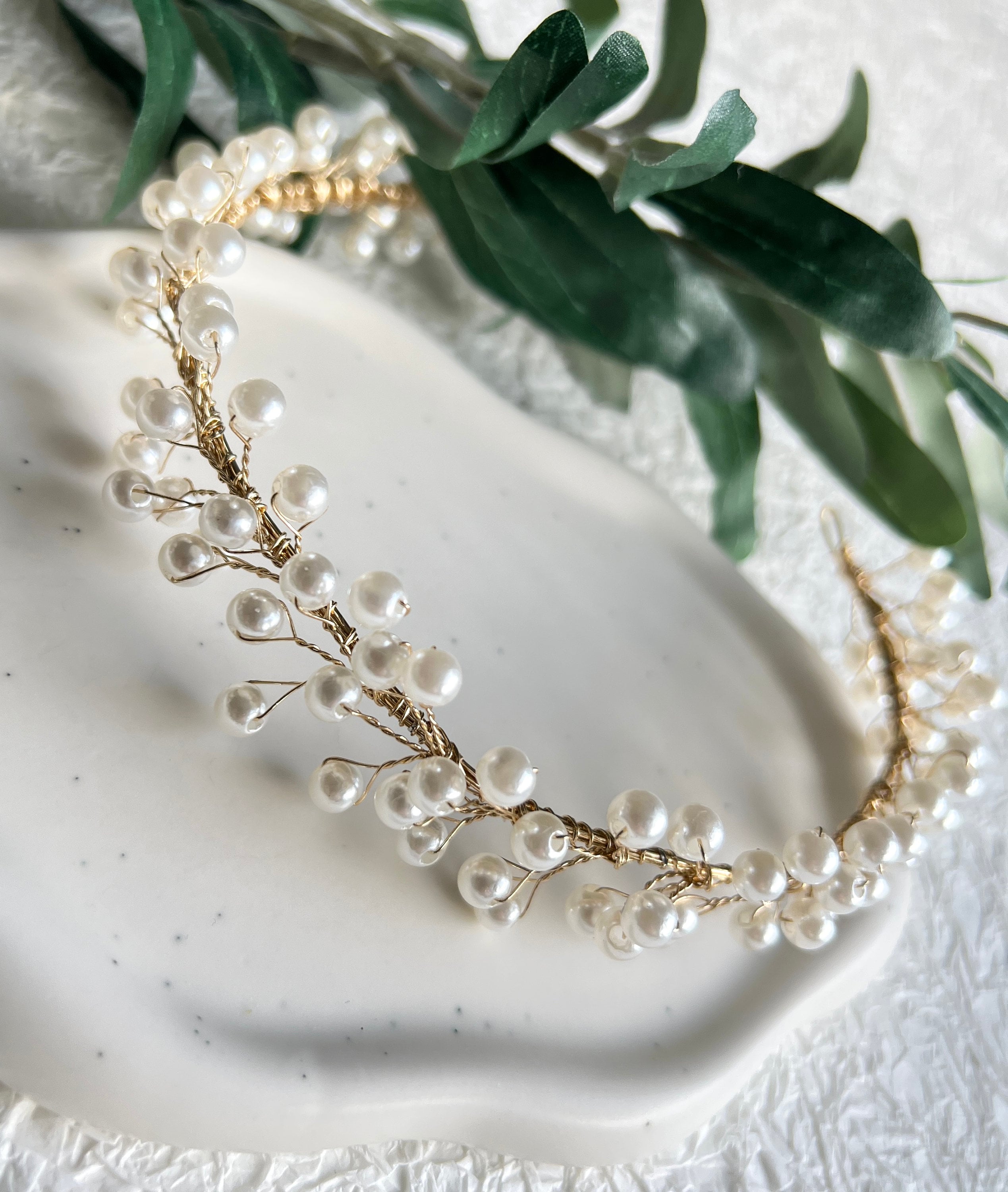 Braut Haarreif, Gold, Perlen Haarranke, Hochzeit Schmuck, Brautschmuck, Hochzeitshaarband,-Brauthaarschmuck-Schmuckblüte