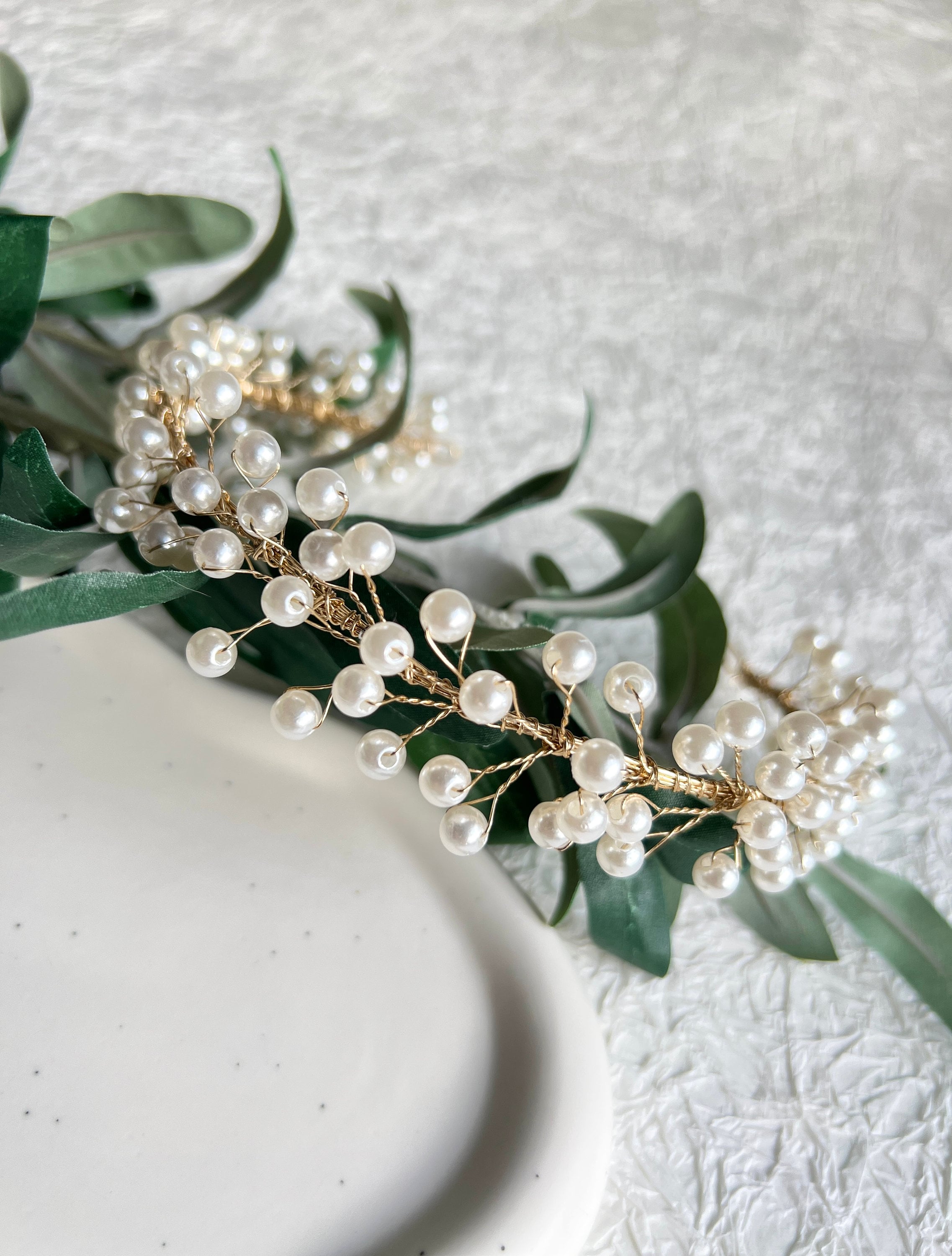 Braut Haarreif, Gold, Perlen Haarranke, Hochzeit Schmuck, Brautschmuck, Hochzeitshaarband,-Brauthaarschmuck-Schmuckblüte