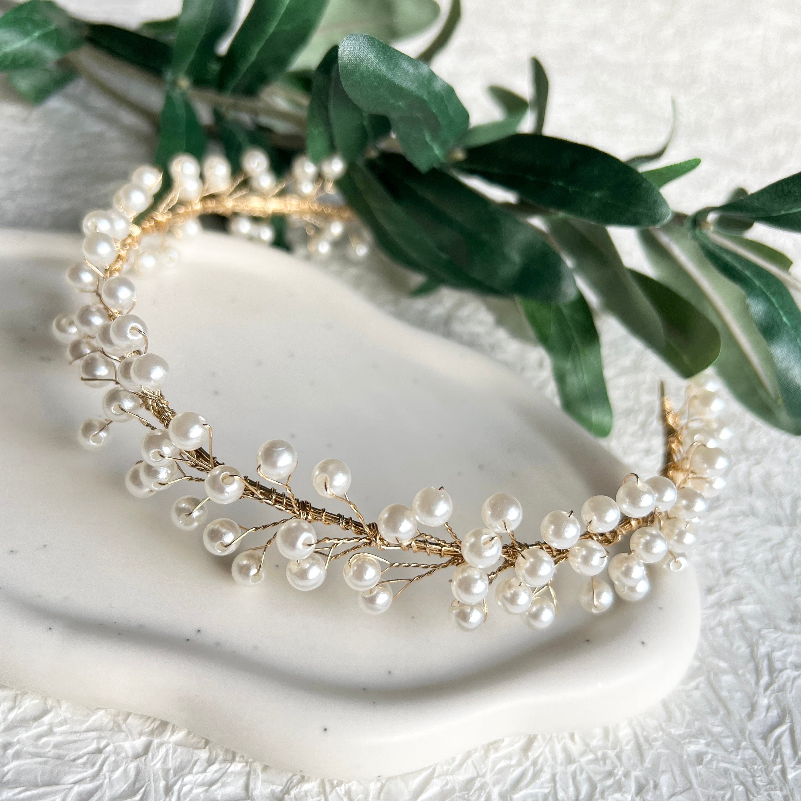 Braut Haarreif, Gold, Perlen Haarranke, Hochzeit Schmuck, Brautschmuck, Hochzeitshaarband,-Brauthaarschmuck-Schmuckblüte