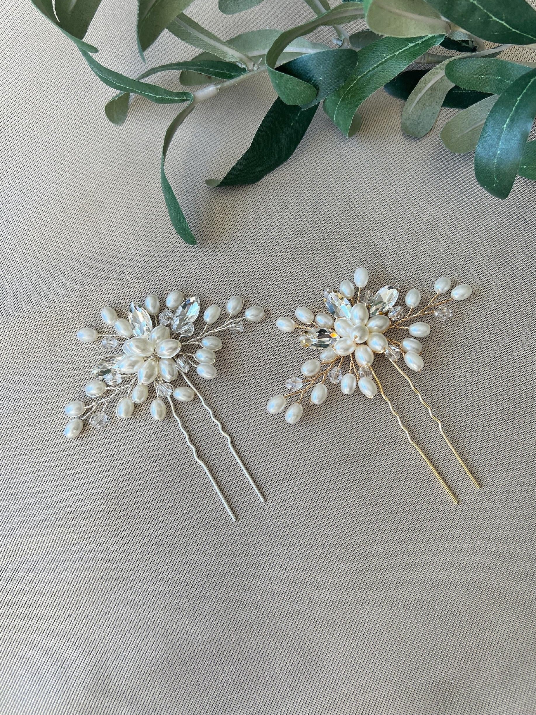 Braut Haarschmuck Haarkamm Haarspange Brautschmuck Hochzeitsschmuck Brautfrisur Brautjungfer Juwelierdraht Hochzeit - Gold-Brauthaarschmuck-Schmuckblüte