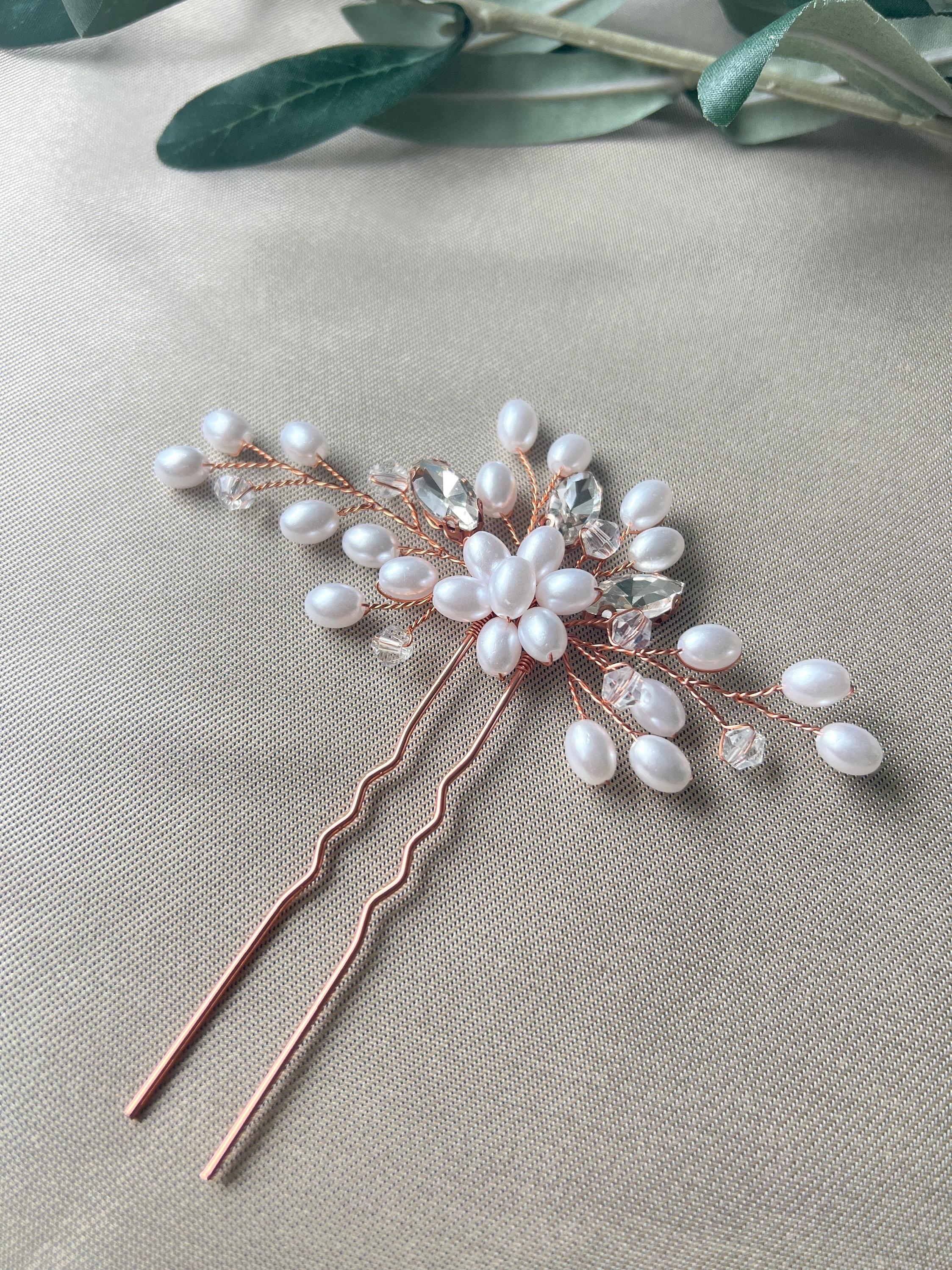 Braut Haarschmuck Haarkamm Haarspange Haarnadel Roségold weiß Brautschmuck Hochzeitsschmuck Trauzeugin Brautjungfer Juwelierdraht Hochzeit-Brauthaarschmuck-Schmuckblüte