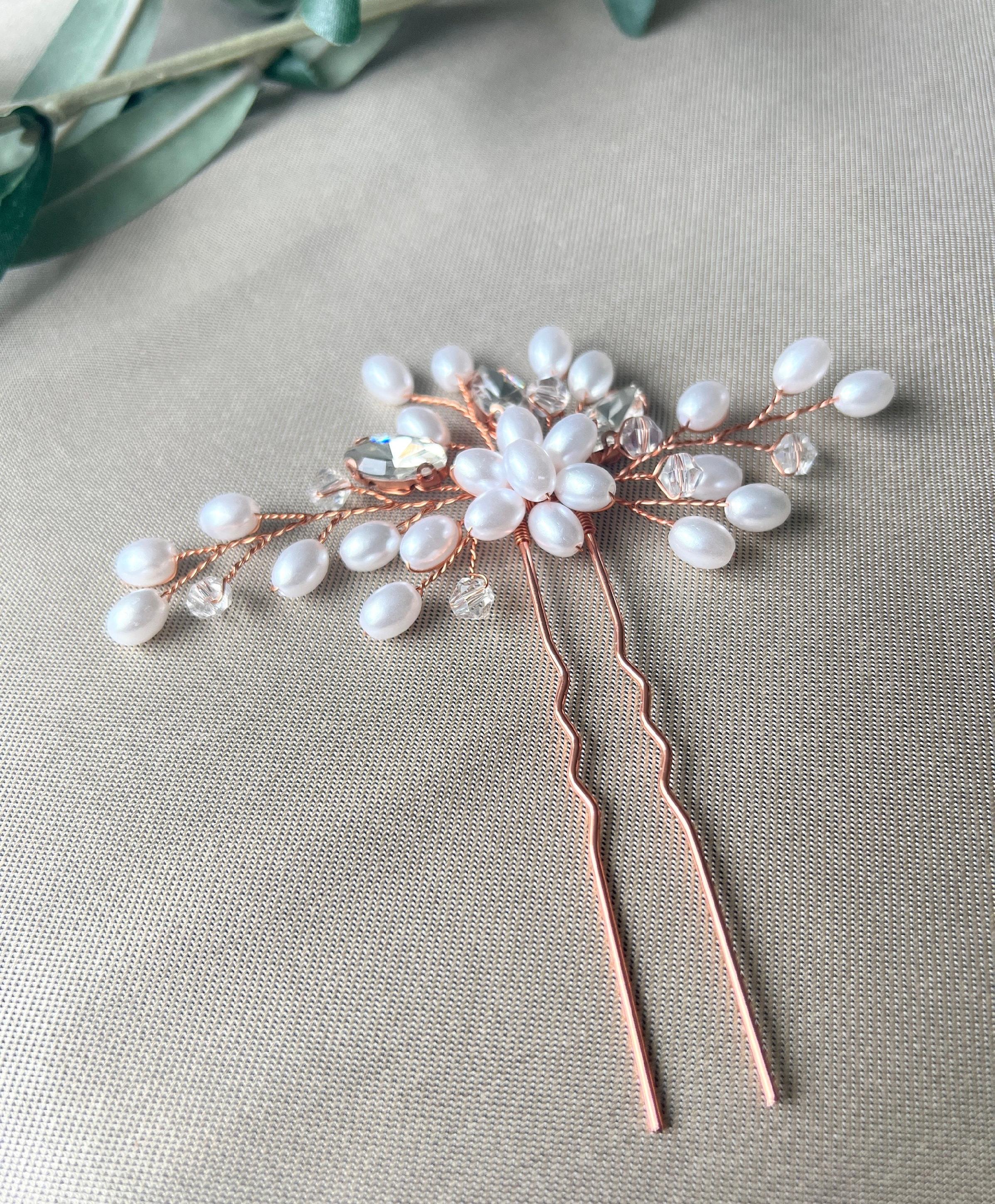 Braut Haarschmuck Haarkamm Haarspange Haarnadel Roségold weiß Brautschmuck Hochzeitsschmuck Trauzeugin Brautjungfer Juwelierdraht Hochzeit-Brauthaarschmuck-Schmuckblüte