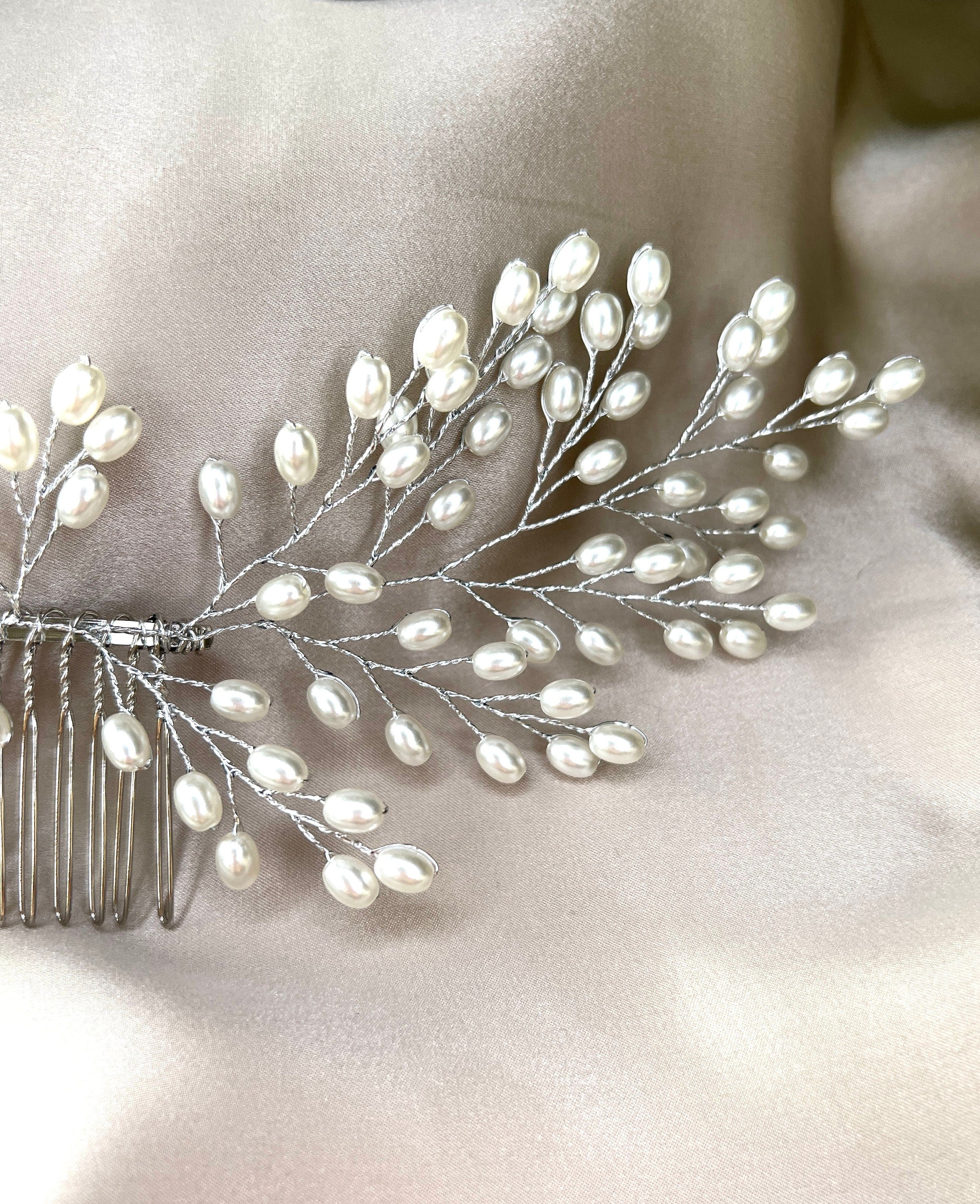 Braut Haarschmuck, Haarkamm, Perlen Brautschmuck, silber, Brautfrisur, Hochzeit-Brauthaarschmuck-Schmuckblüte