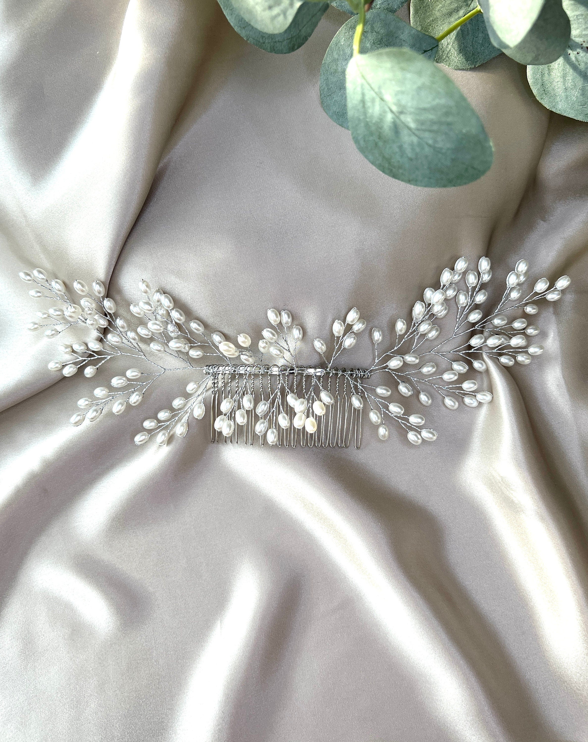 Braut Haarschmuck, Haarkamm, Perlen Brautschmuck, silber, Brautfrisur, Hochzeit-Brauthaarschmuck-Schmuckblüte