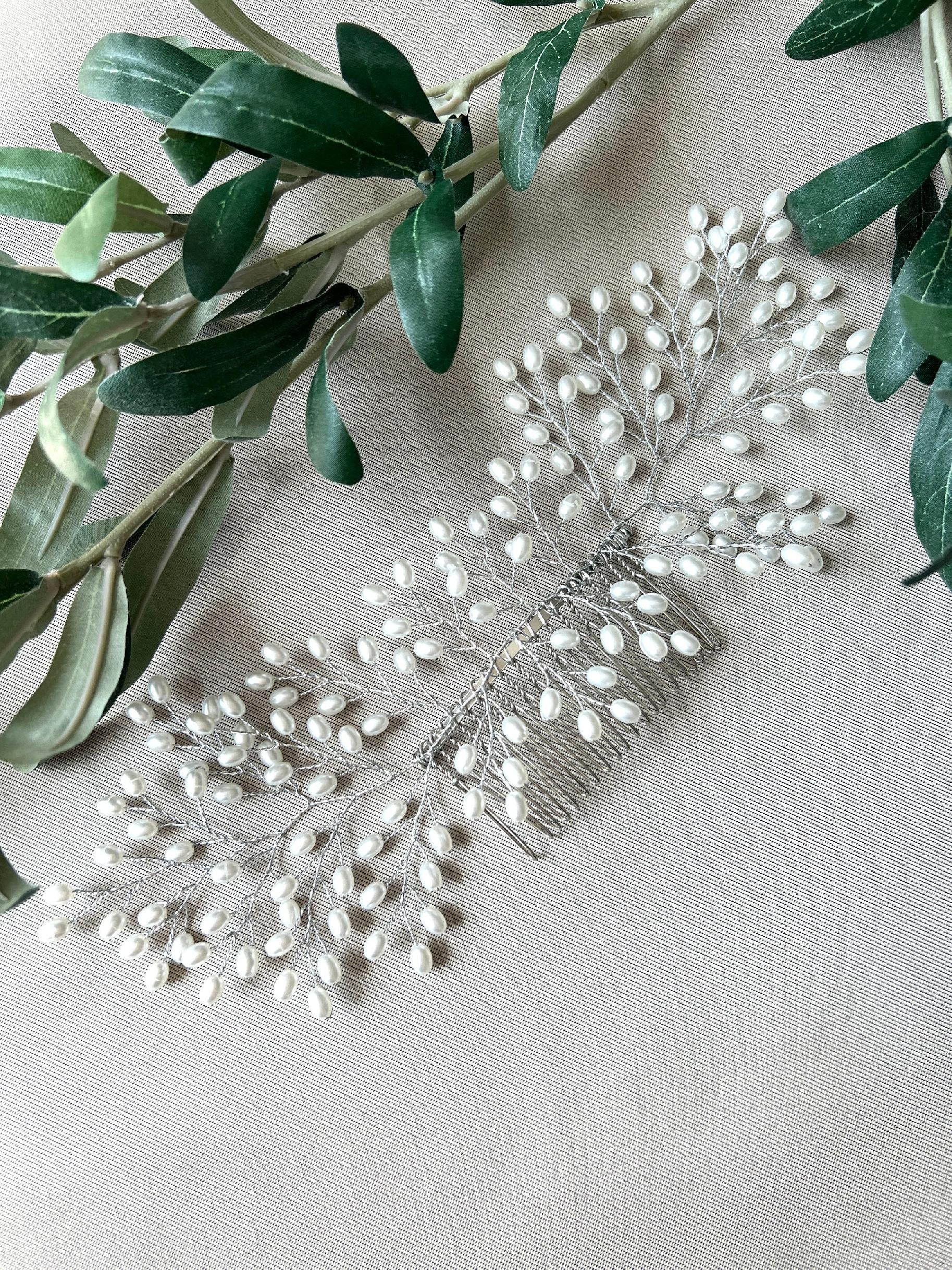 Braut Haarschmuck, Haarkamm, Perlen Brautschmuck, silber, Brautfrisur, Hochzeit-Brauthaarschmuck-Schmuckblüte