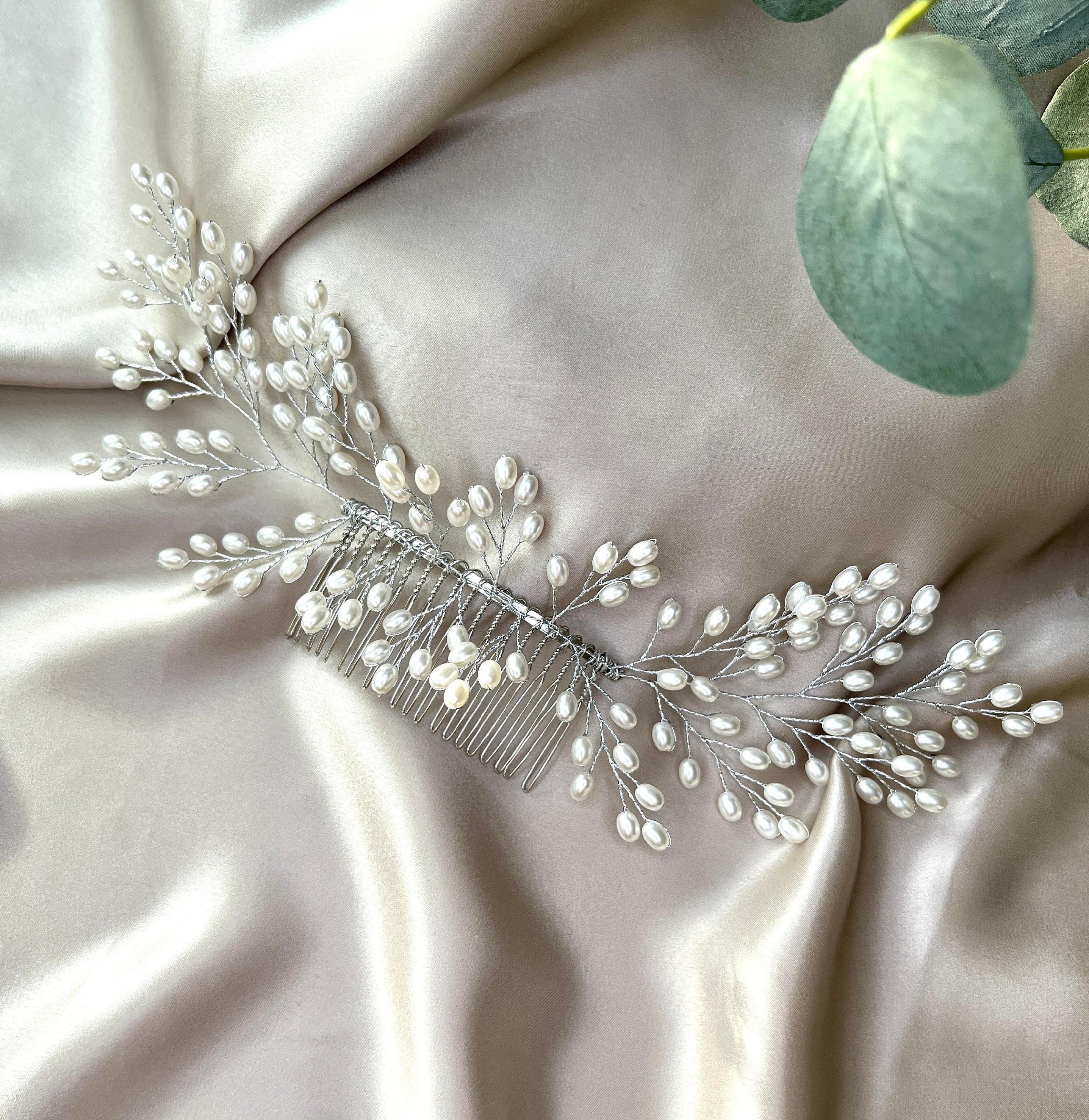 Braut Haarschmuck, Haarkamm, Perlen Brautschmuck, silber, Brautfrisur, Hochzeit-Brauthaarschmuck-Schmuckblüte