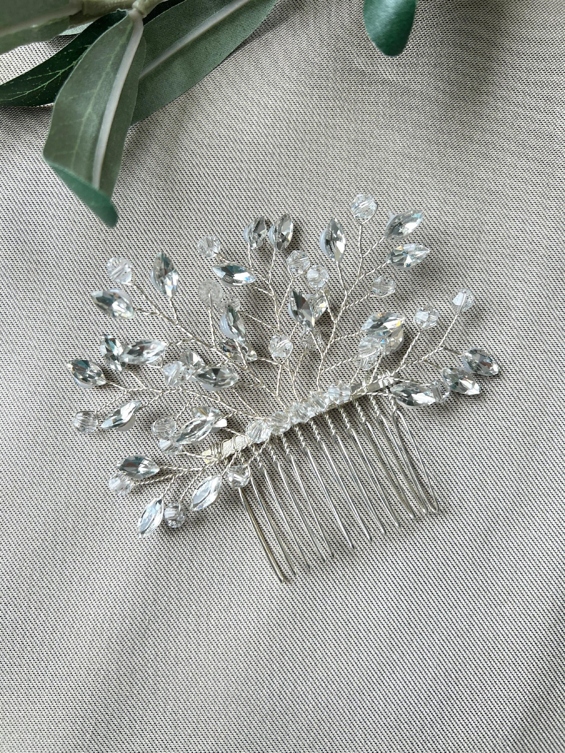 Braut Haarschmuck, Haarkamm, Perlen, gold, Hochzeit, Brautfrisur - Silber-Brauthaarschmuck-Schmuckblüte