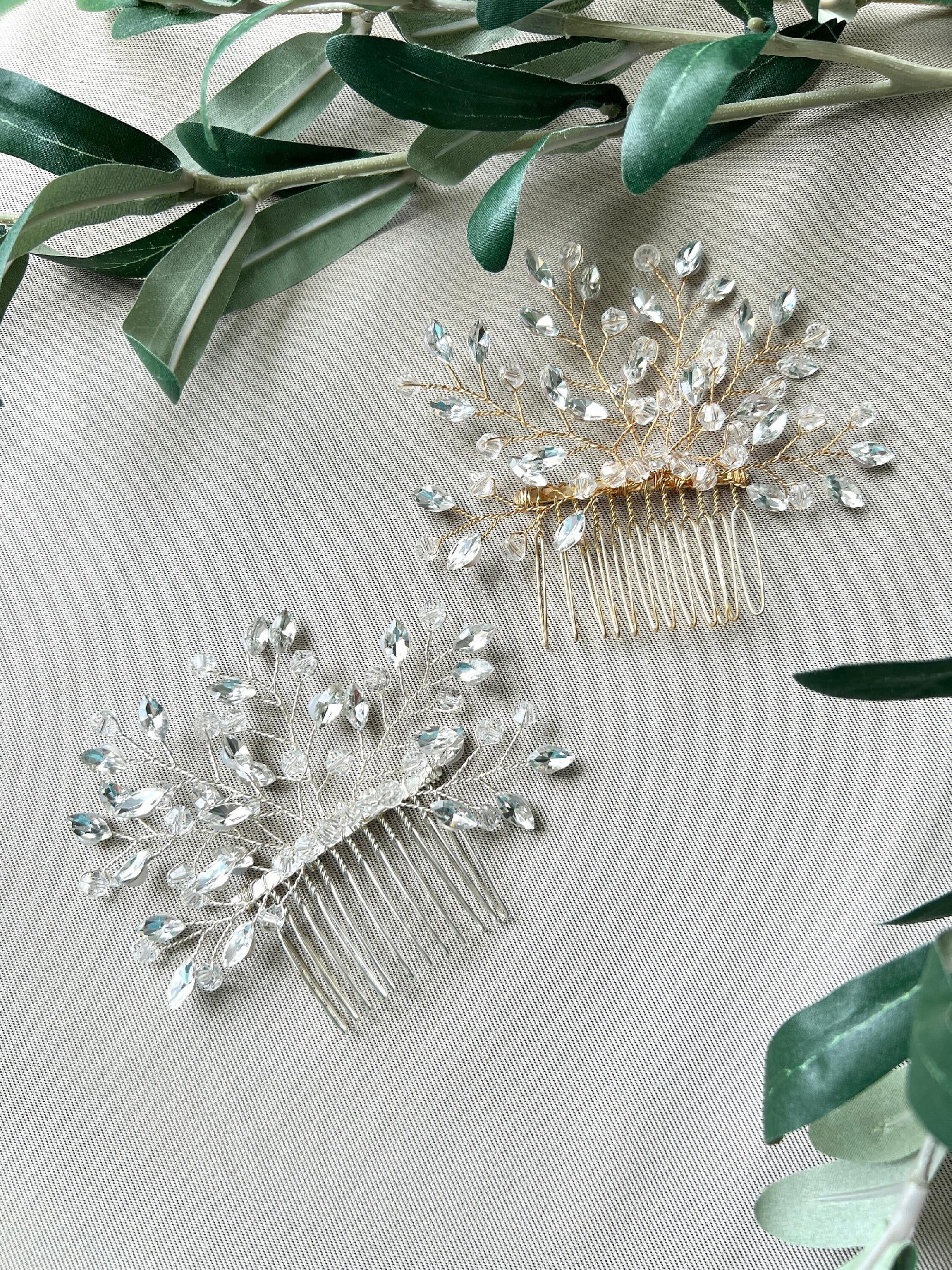 Braut Haarschmuck, Haarkamm, Perlen, gold, Hochzeit, Brautfrisur - Silber-Brauthaarschmuck-Schmuckblüte