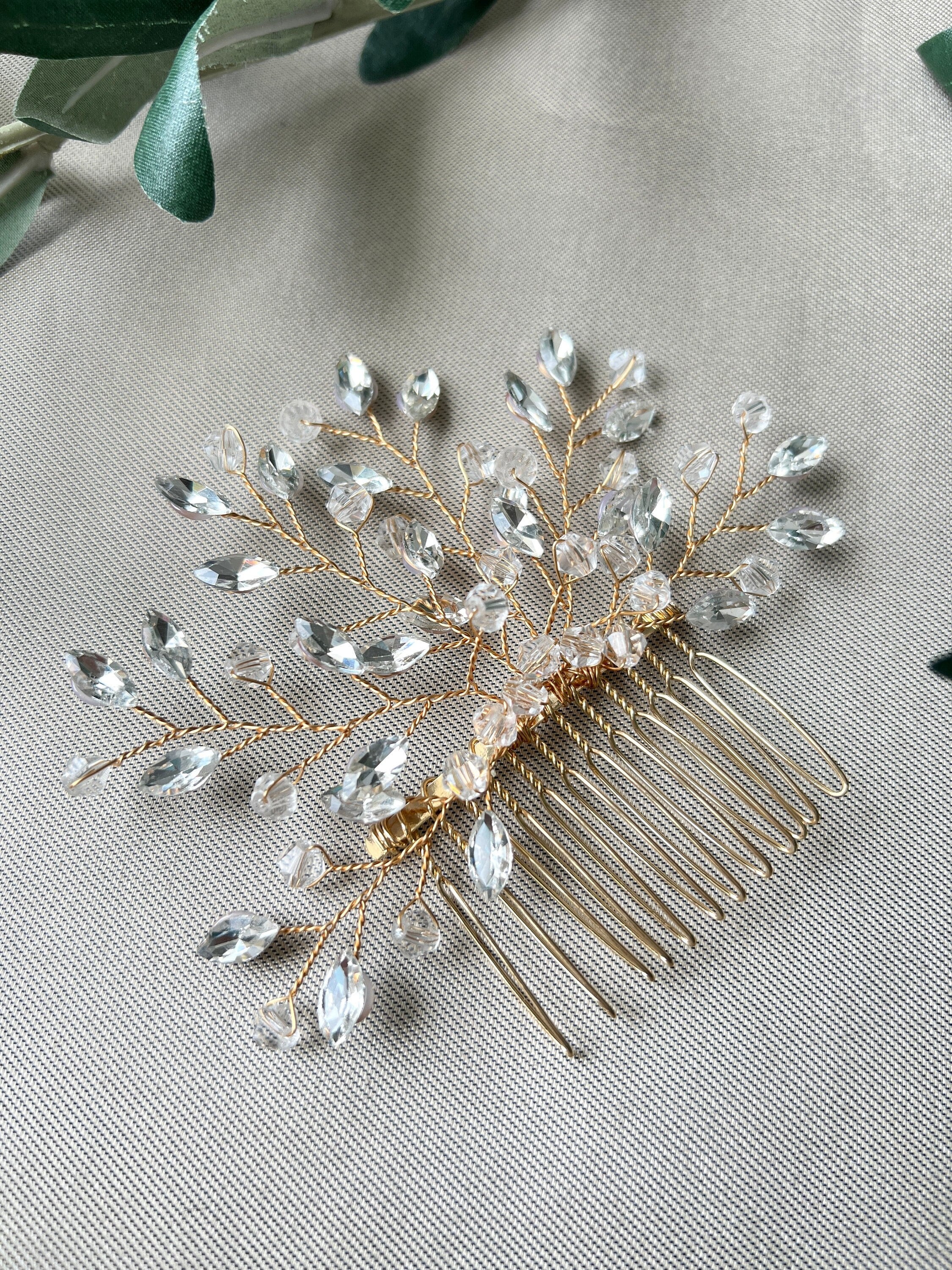 Braut Haarschmuck, Haarkamm, Perlen, gold, Hochzeit, Brautfrisur - Silber-Brauthaarschmuck-Schmuckblüte