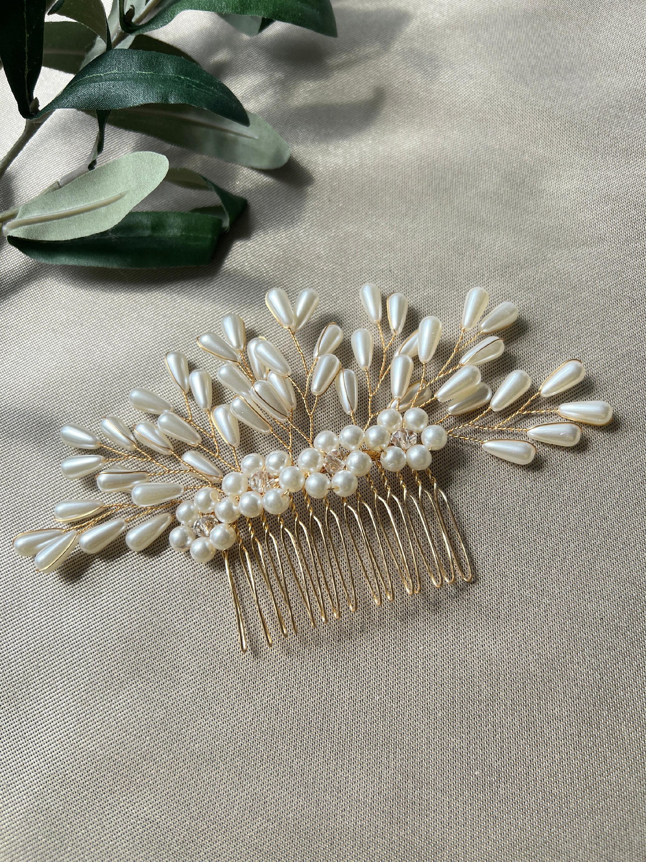 Braut Haarschmuck, Haarkamm, Perlen, gold, Hochzeit, hochwertiger Brauthaarschmuck-Brauthaarschmuck-Schmuckblüte