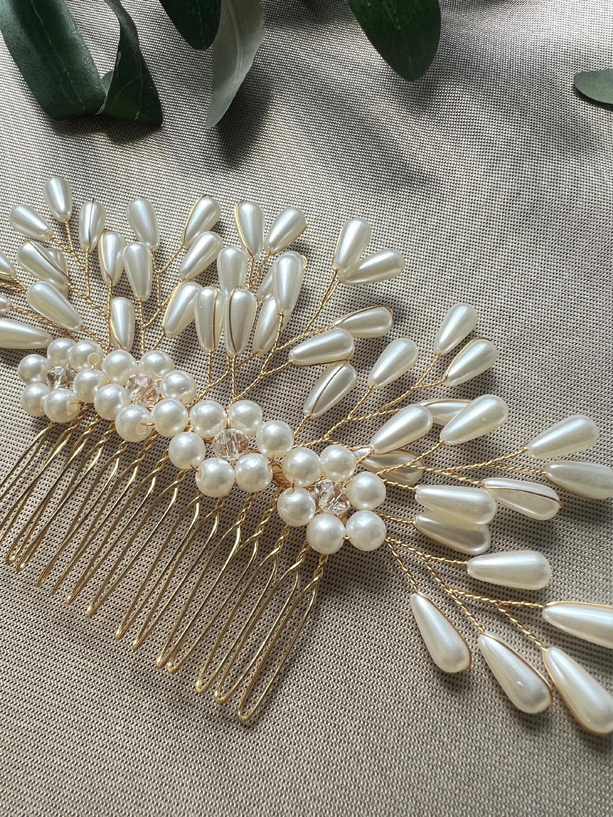 Braut Haarschmuck, Haarkamm, Perlen, gold, Hochzeit, hochwertiger Brauthaarschmuck-Brauthaarschmuck-Schmuckblüte