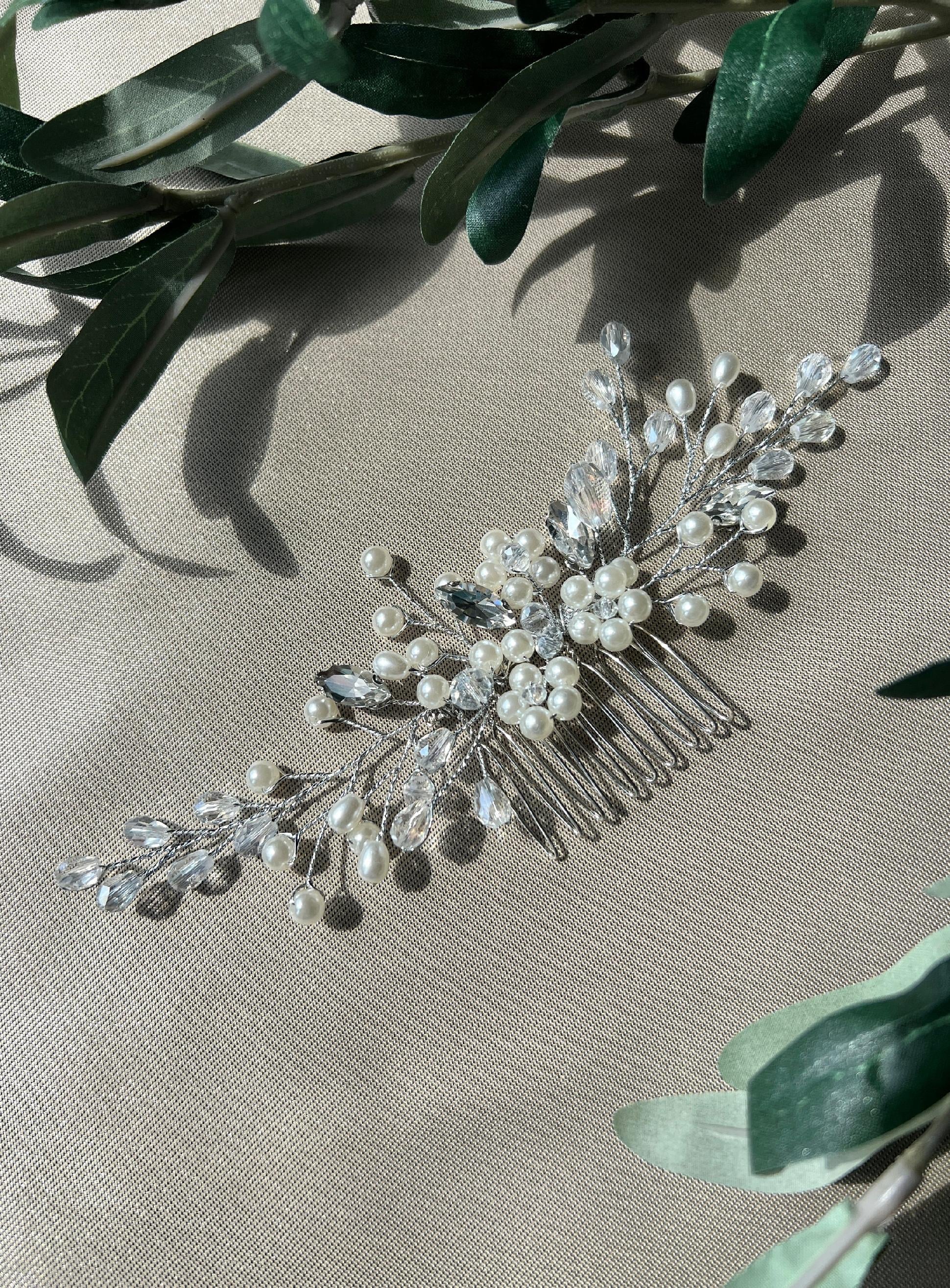 Braut Haarschmuck, Haarkamm, Perlen, silber, Blumen, Hochzeit, hochwertiger Brauthaarschmuck-Brauthaarschmuck-Schmuckblüte