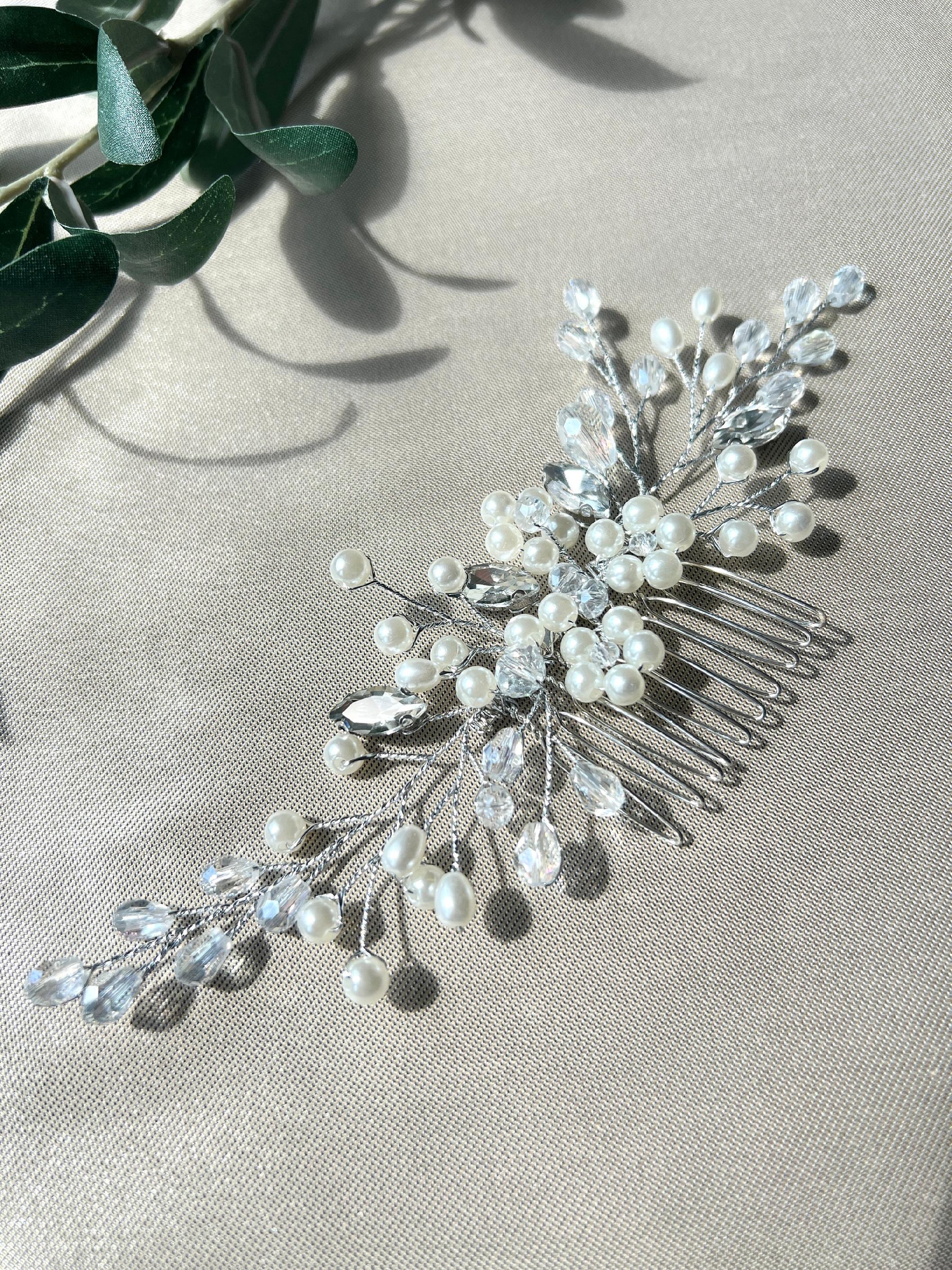 Braut Haarschmuck, Haarkamm, Perlen, silber, Blumen, Hochzeit, hochwertiger Brauthaarschmuck-Brauthaarschmuck-Schmuckblüte