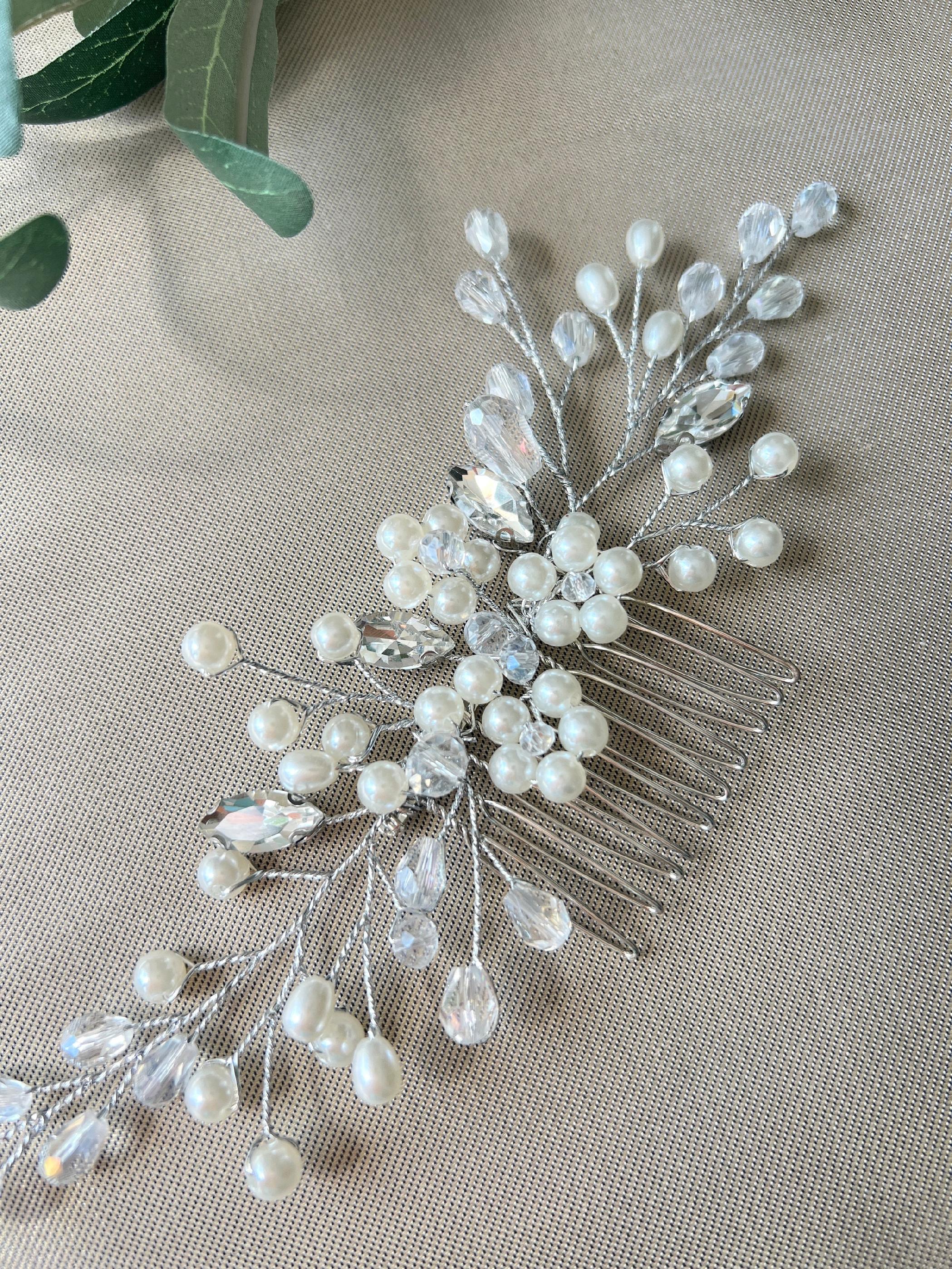 Braut Haarschmuck, Haarkamm, Perlen, silber, Blumen, Hochzeit, hochwertiger Brauthaarschmuck-Brauthaarschmuck-Schmuckblüte