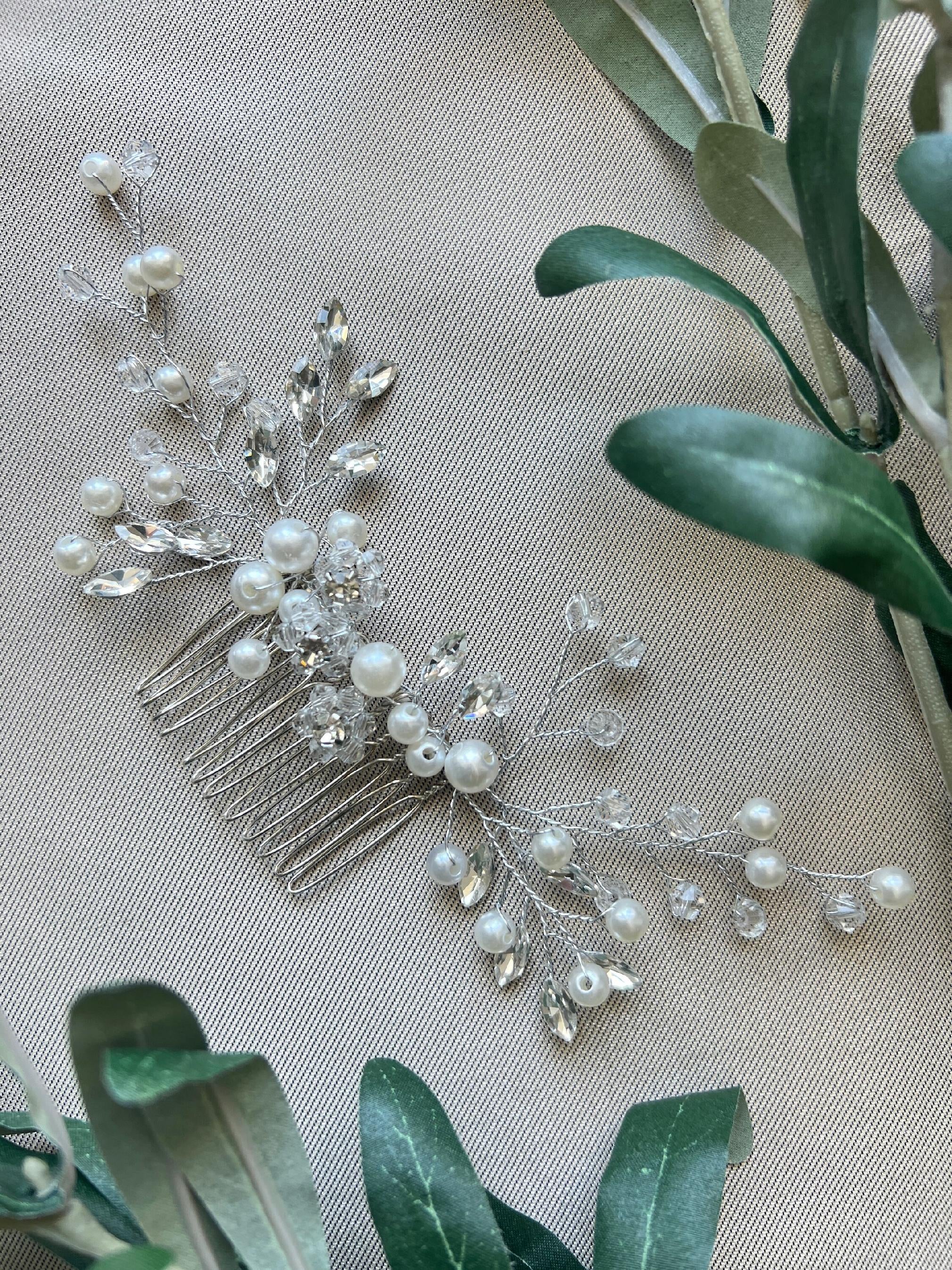 Braut Haarschmuck, Haarkamm, Perlen, silber, Hochzeit, hochwertiger Brauthaarschmuck-Brauthaarschmuck-Schmuckblüte