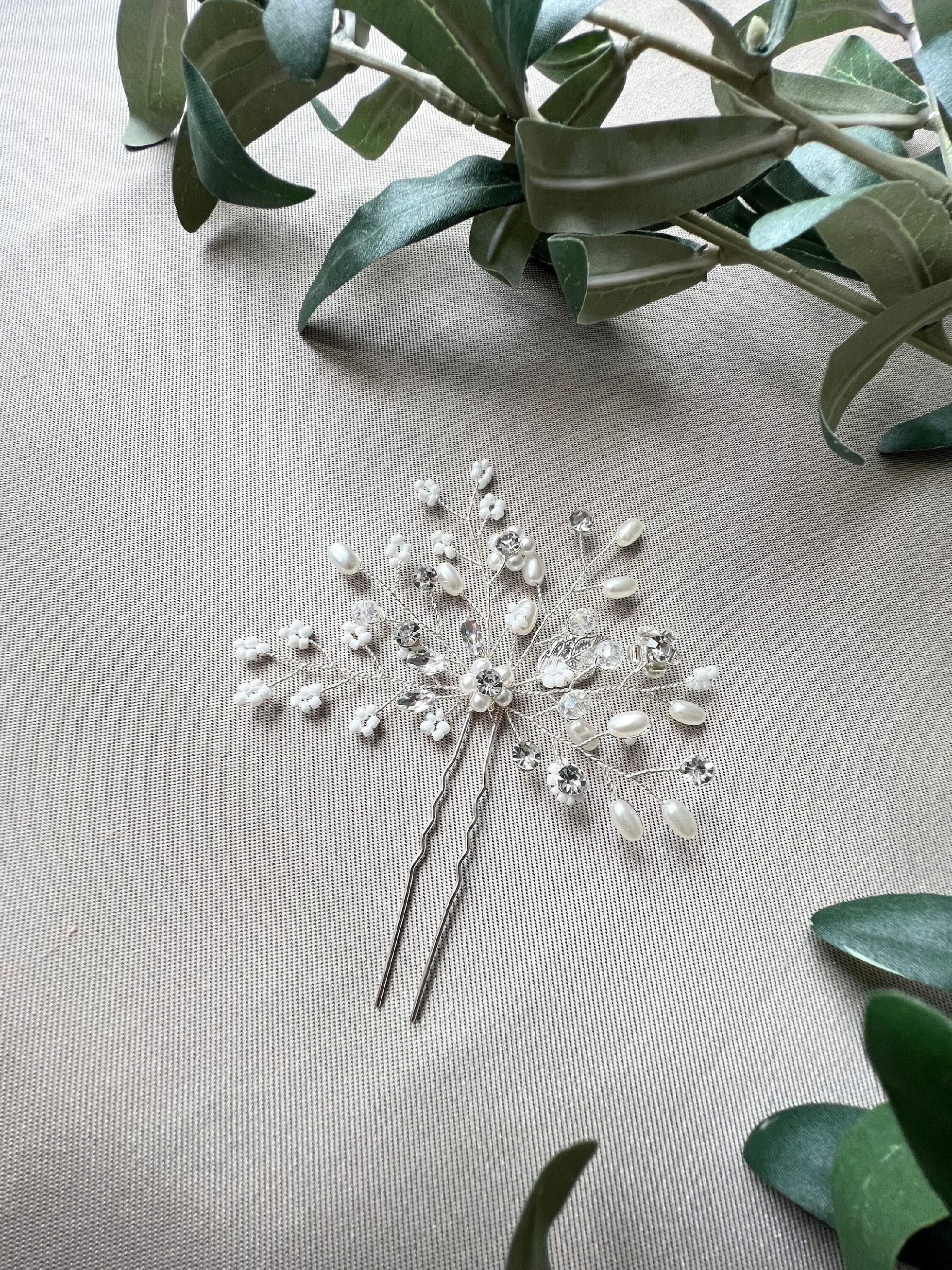 Braut Haarschmuck, Haarkamm Silber, Perlen und Strass, Haarnadel, Hochzeit, Vintage, hochwertiger-Brauthaarschmuck-Schmuckblüte