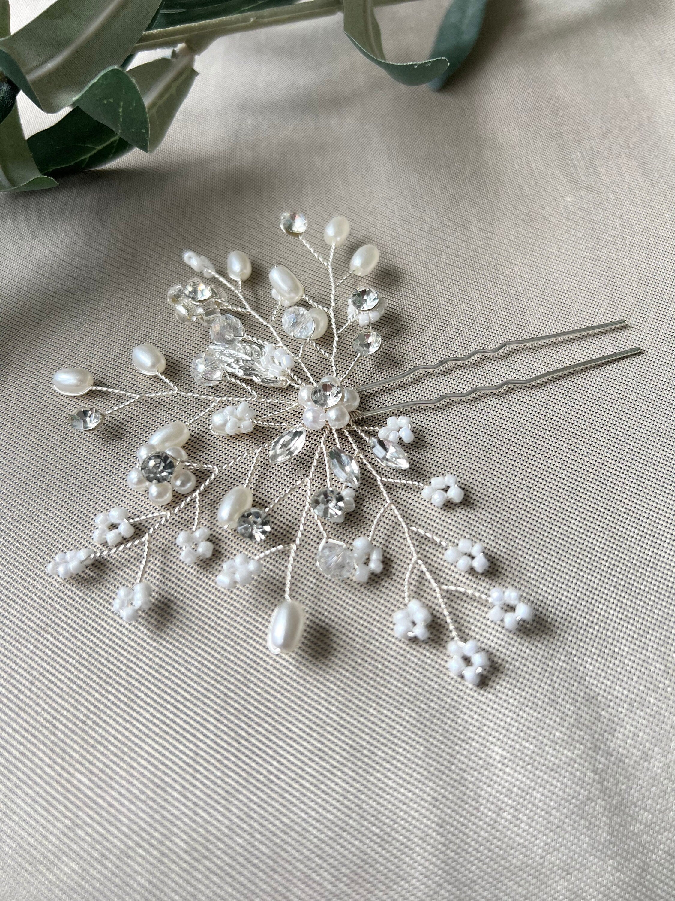 Braut Haarschmuck, Haarkamm Silber, Perlen und Strass, Haarnadel, Hochzeit, Vintage, hochwertiger-Brauthaarschmuck-Schmuckblüte