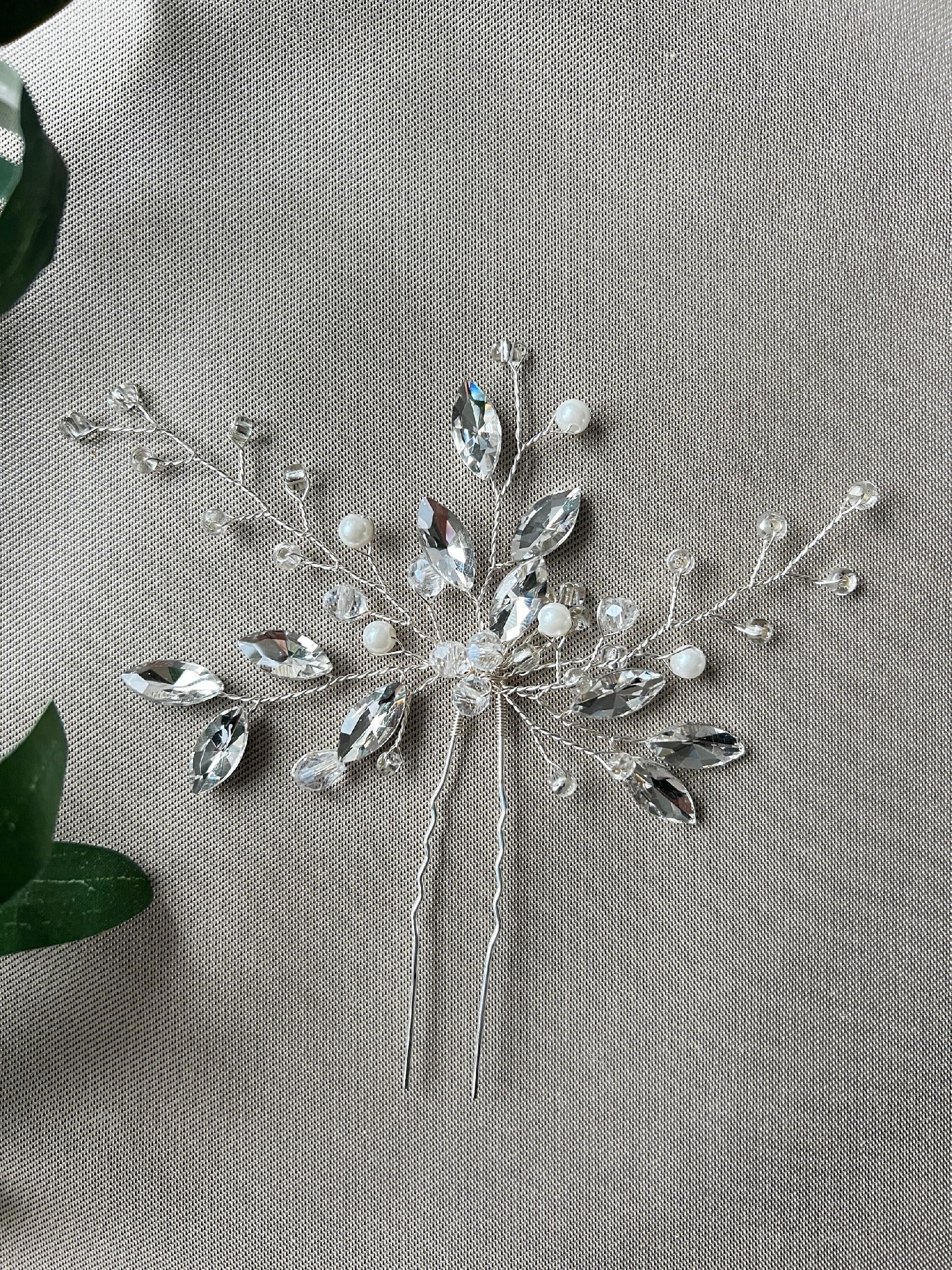 Braut Haarschmuck, Haarkamm in Silber, Perlen und Strass, Hochzeit, Vintage, hochwertiger Brauthaarschmuck-Brauthaarschmuck-Schmuckblüte