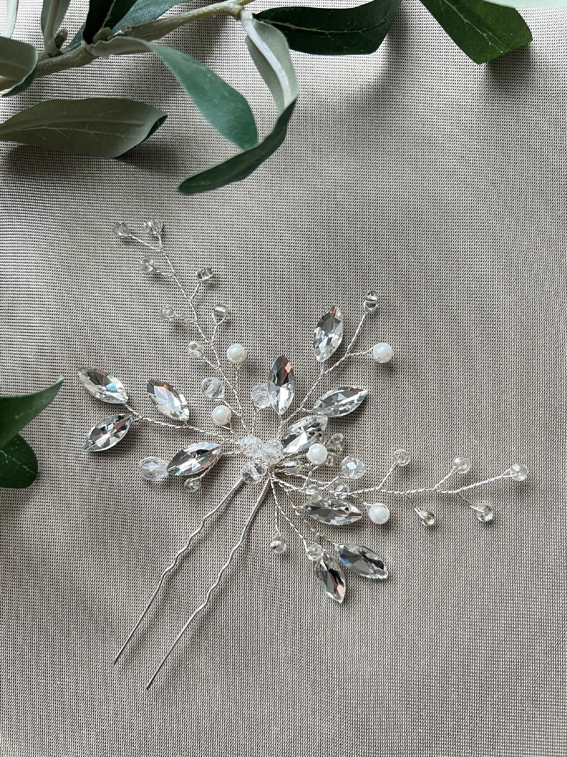 Braut Haarschmuck, Haarkamm in Silber, Perlen und Strass, Hochzeit, Vintage, hochwertiger Brauthaarschmuck-Brauthaarschmuck-Schmuckblüte