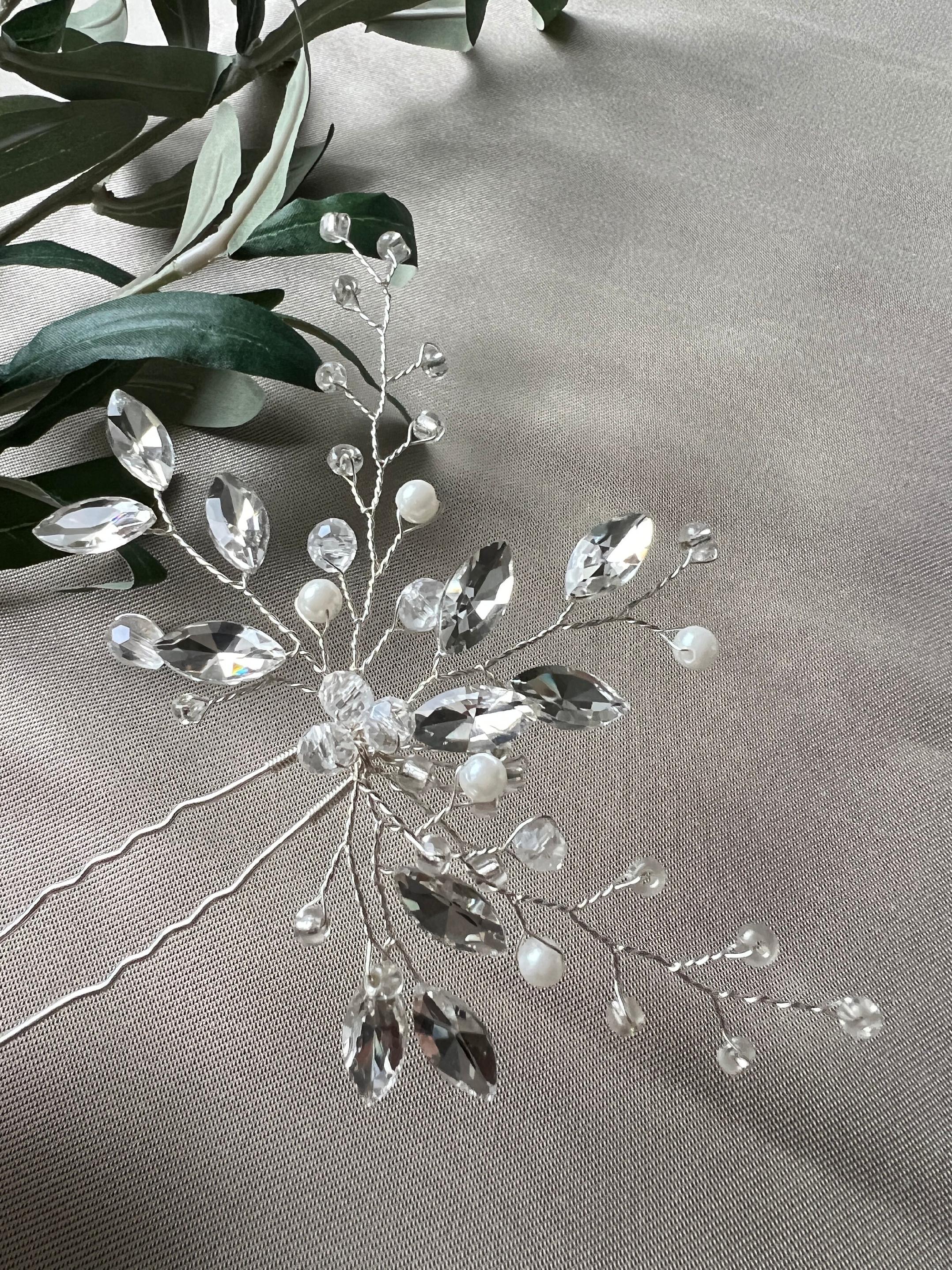 Braut Haarschmuck, Haarkamm in Silber, Perlen und Strass, Hochzeit, Vintage, hochwertiger Brauthaarschmuck-Brauthaarschmuck-Schmuckblüte