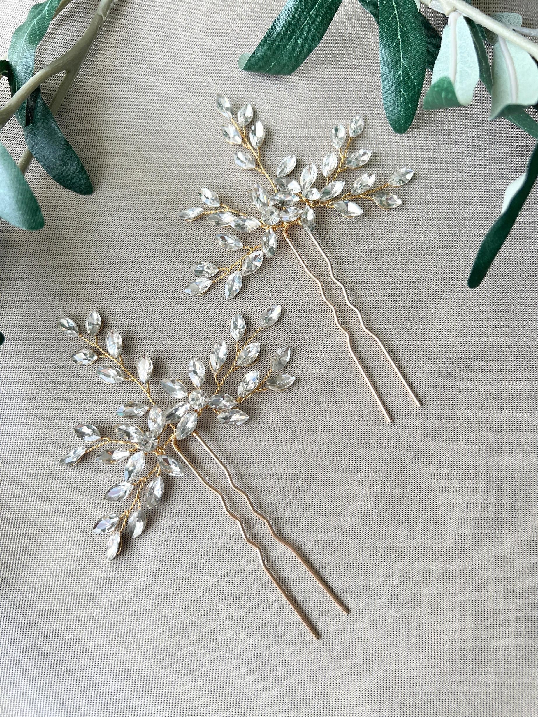 Braut Haarschmuck, Haarspange Gold, Strass, Hochzeit Braut Schmuck, hochwertiger Brauthaarschmuck, Schiebeklammer, Haarkamm - Einzeln-Brauthaarschmuck-Schmuckblüte