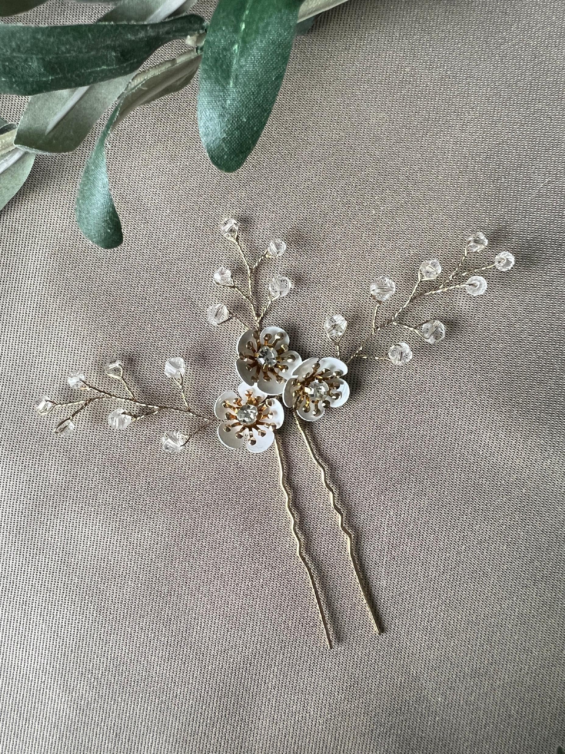 Braut Haarschmuck, Haarspange Hochzeit, Perlen, gold, hochwertiger Brauthaarschmuck - Einzeln-Brauthaarschmuck-Schmuckblüte