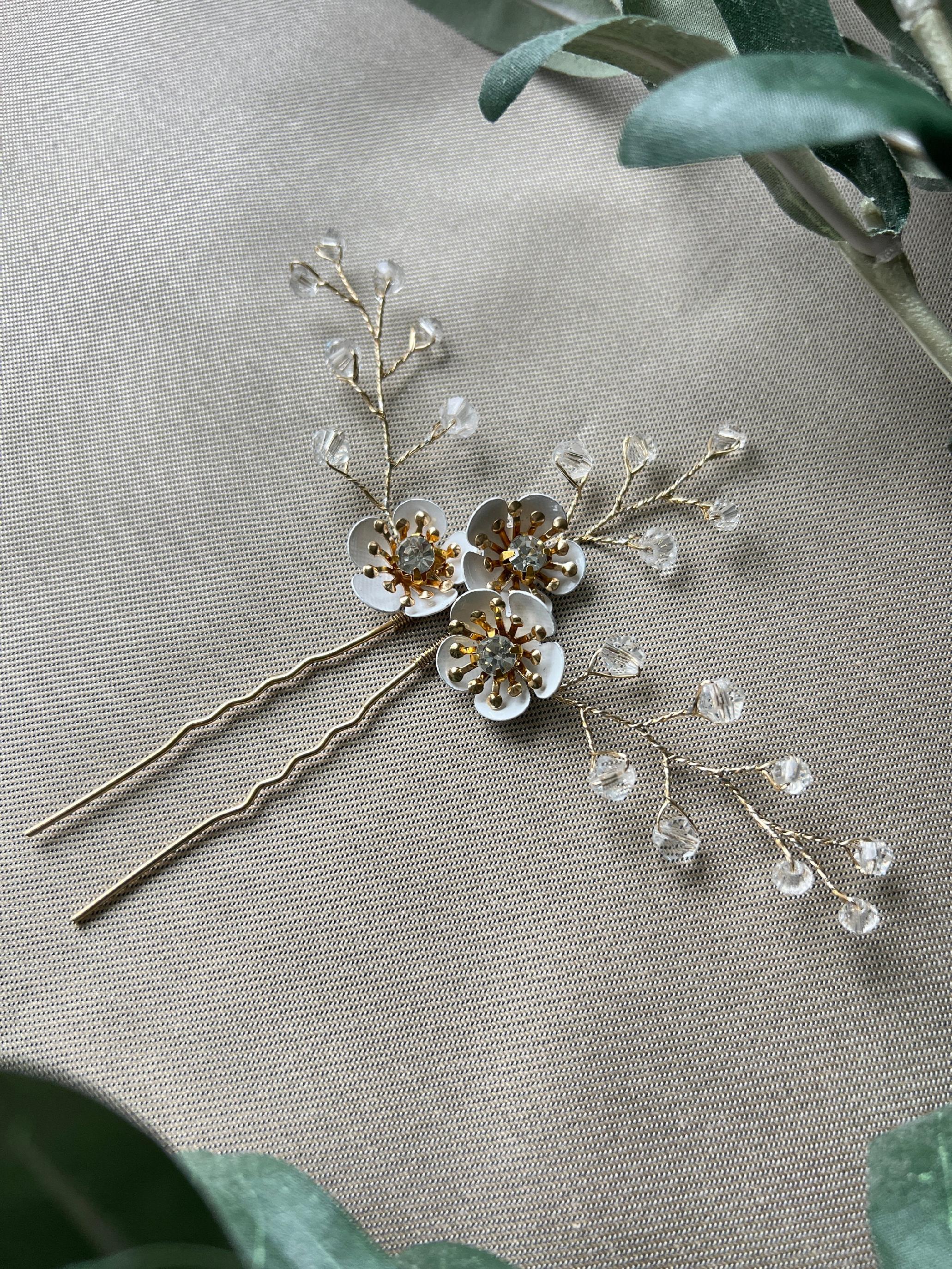 Braut Haarschmuck, Haarspange Hochzeit, Perlen, gold, hochwertiger Brauthaarschmuck - Einzeln-Brauthaarschmuck-Schmuckblüte