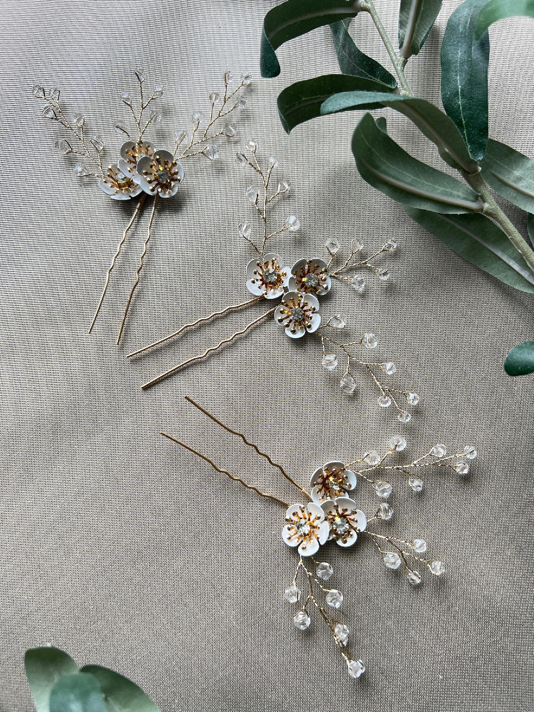 Braut Haarschmuck, Haarspange Hochzeit, Perlen, gold, hochwertiger Brauthaarschmuck - Einzeln-Brauthaarschmuck-Schmuckblüte