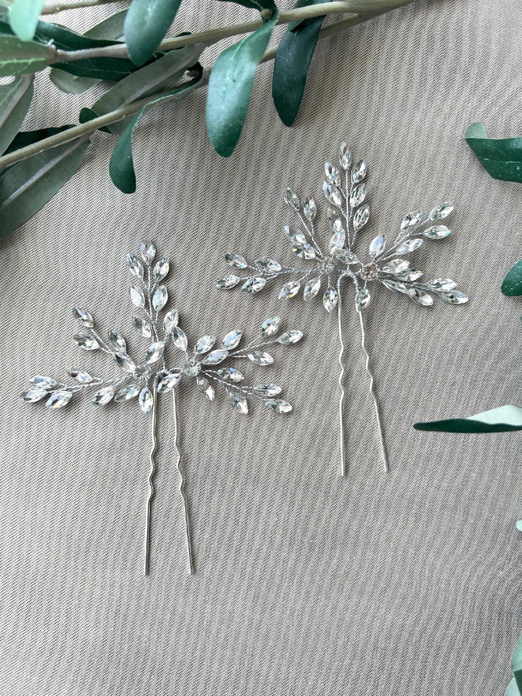 Braut Haarschmuck, Haarspange Silber, Strass, Hochzeit Braut Schmuck, hochwertiger Brauthaarschmuck, Schiebeklammer, Haarkamm - Einzeln-Brauthaarschmuck-Schmuckblüte