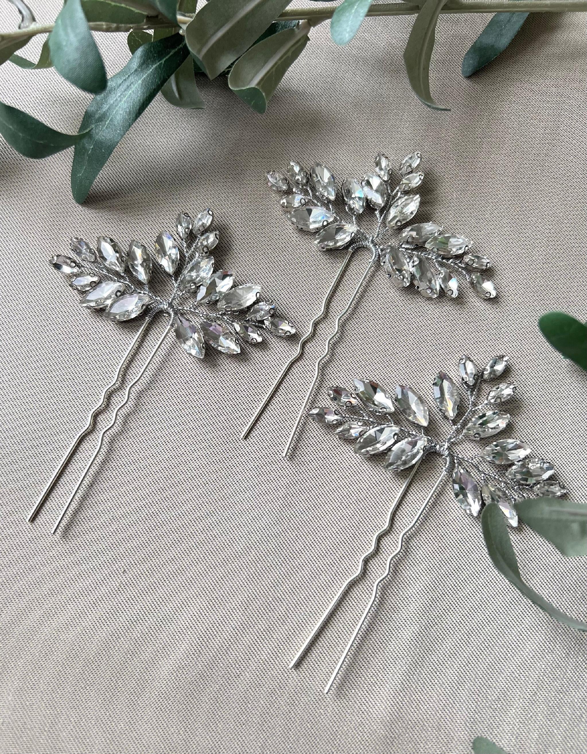 Braut Haarschmuck, Haarspange Silber, Strass, Hochzeit Schmuck, hochwertiger - Einzeln-Brauthaarschmuck-Schmuckblüte