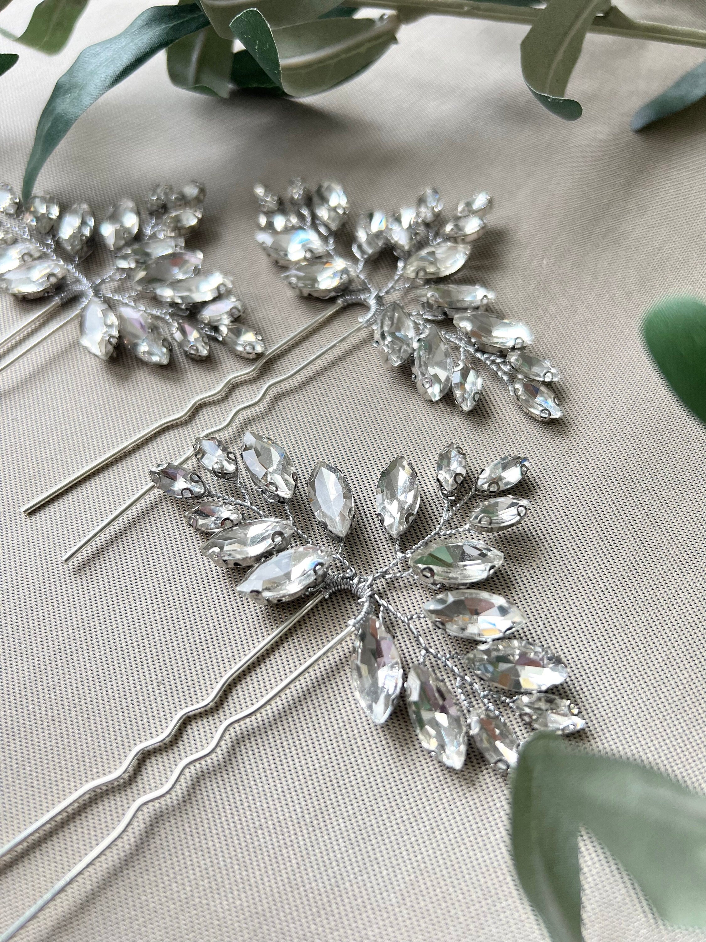 Braut Haarschmuck, Haarspange Silber, Strass, Hochzeit Schmuck, hochwertiger - Einzeln-Brauthaarschmuck-Schmuckblüte