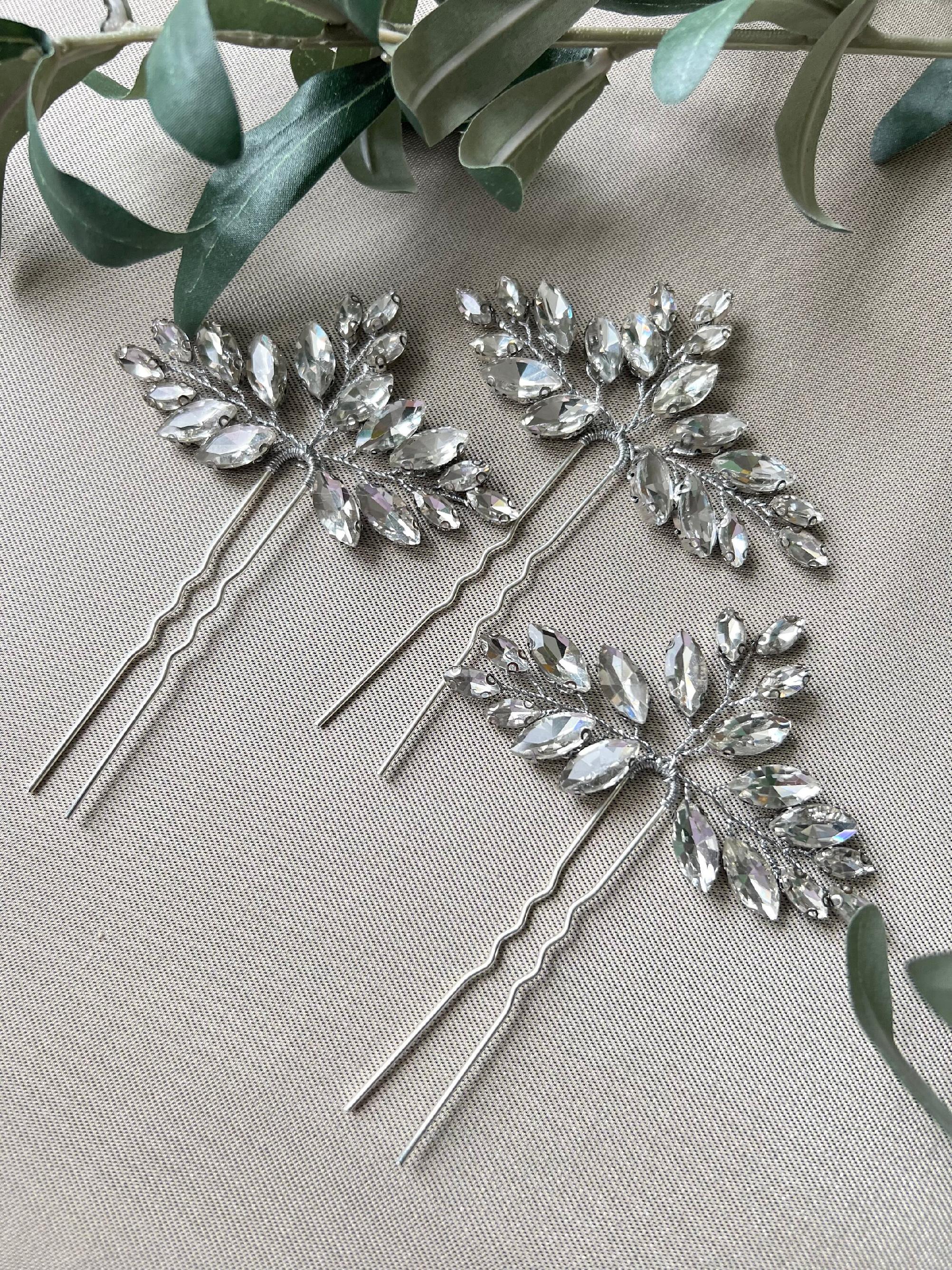 Braut Haarschmuck, Haarspange Silber, Strass, Hochzeit Schmuck, hochwertiger - Einzeln-Brauthaarschmuck-Schmuckblüte