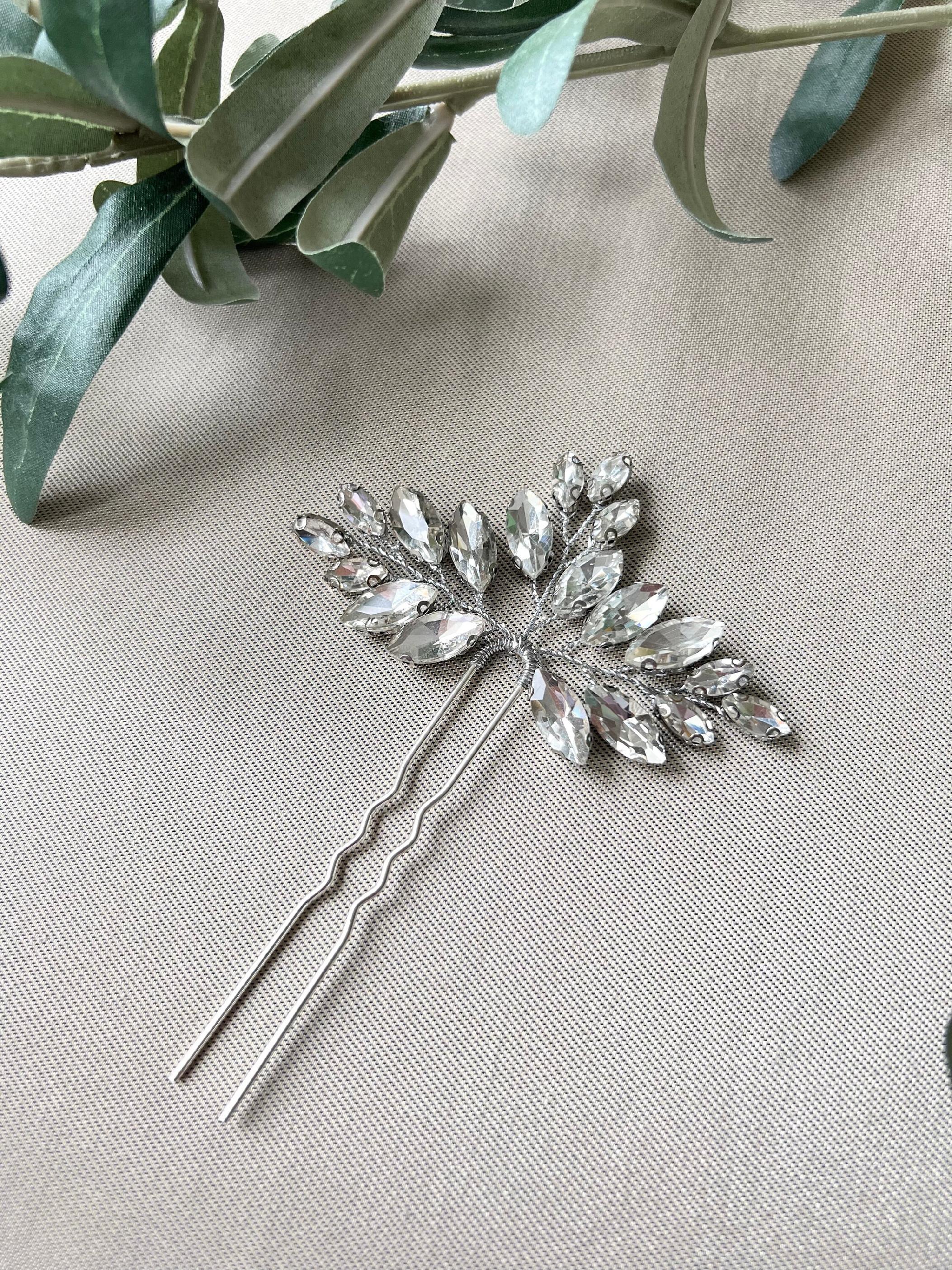 Braut Haarschmuck, Haarspange Silber, Strass, Hochzeit Schmuck, hochwertiger - Einzeln-Brauthaarschmuck-Schmuckblüte