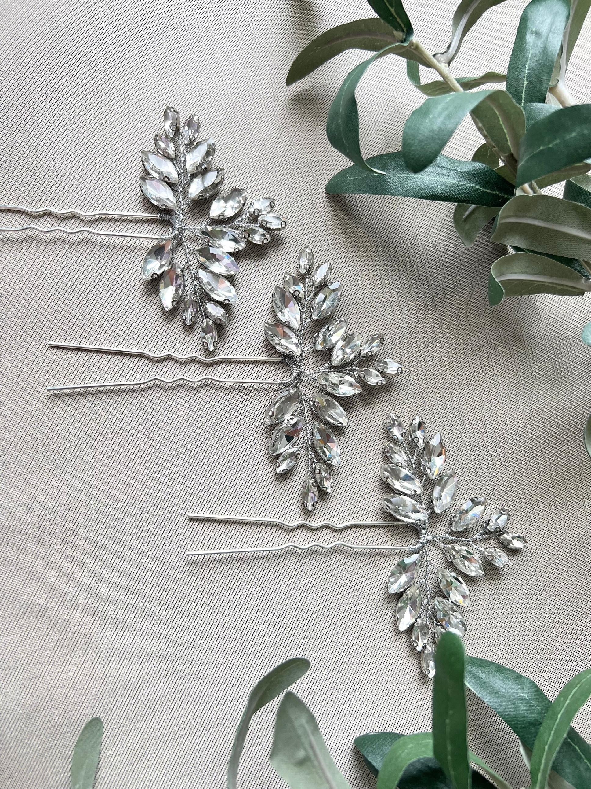 Braut Haarschmuck, Haarspange Silber, Strass, Hochzeit Schmuck, hochwertiger - Einzeln-Brauthaarschmuck-Schmuckblüte